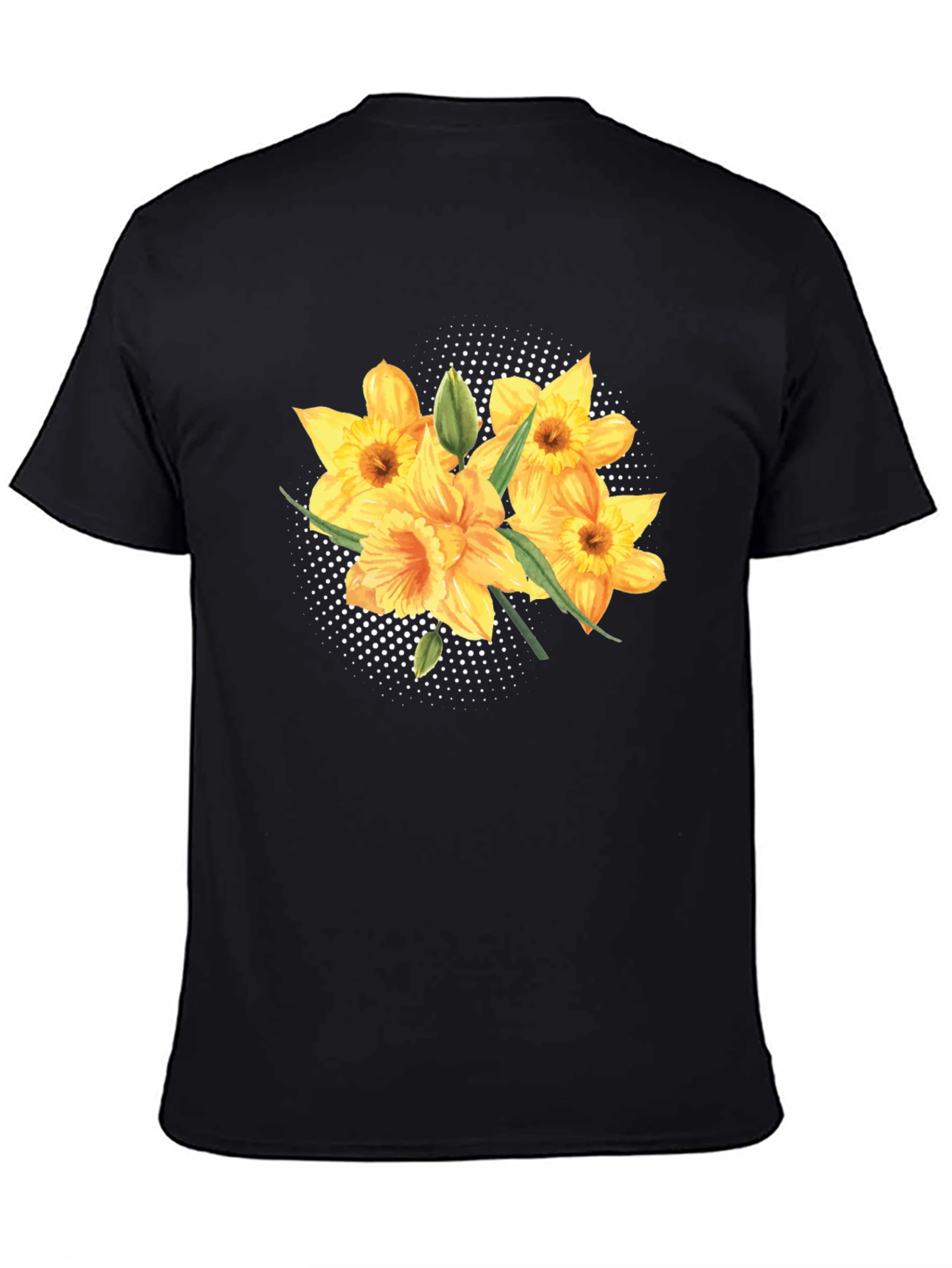 Floral Daffodil Print Black T-Shirt