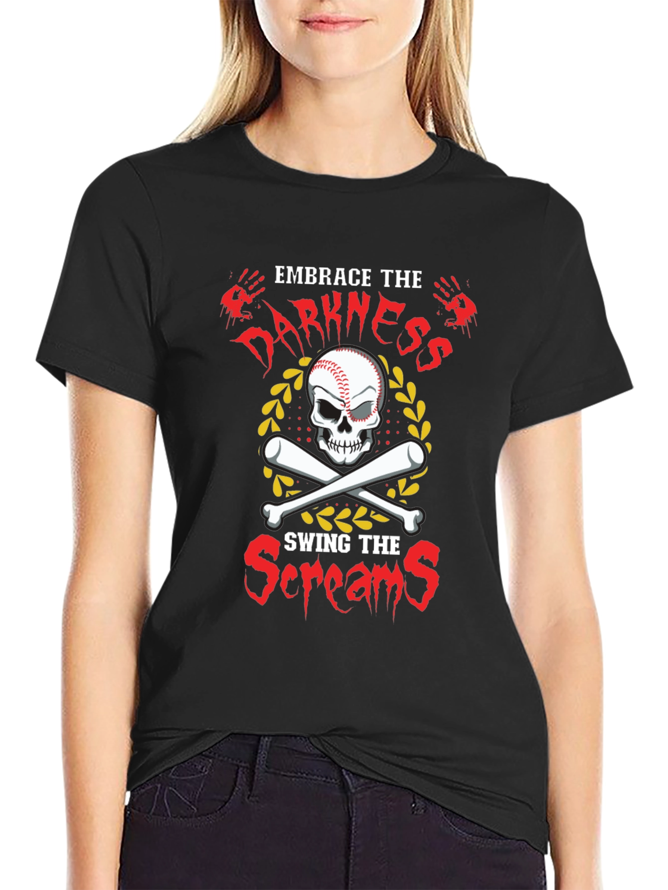 Embrace The Darkness Baseball Graphic T-Shirt