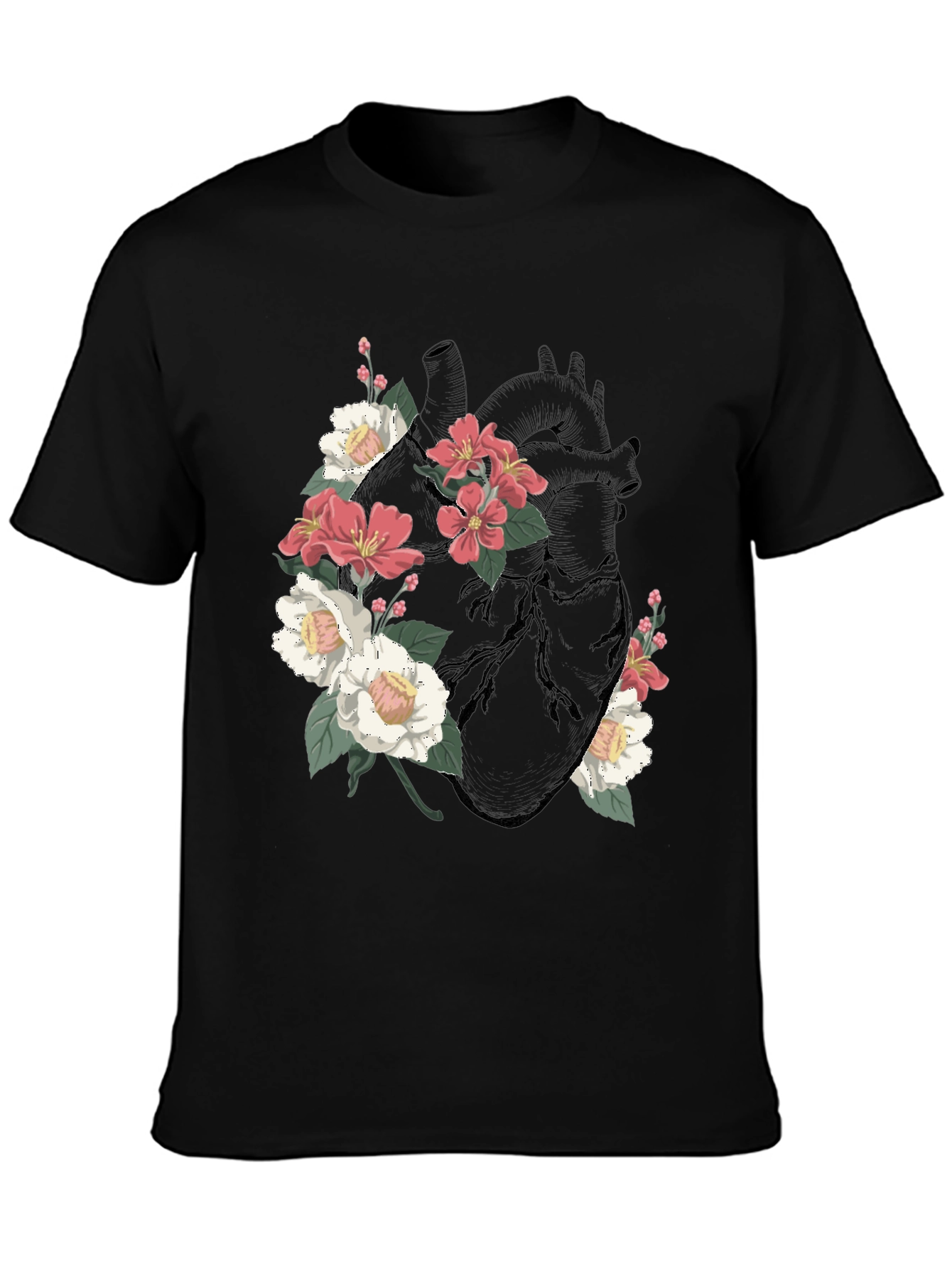 Floral Heart Graphic T-Shirt - Black