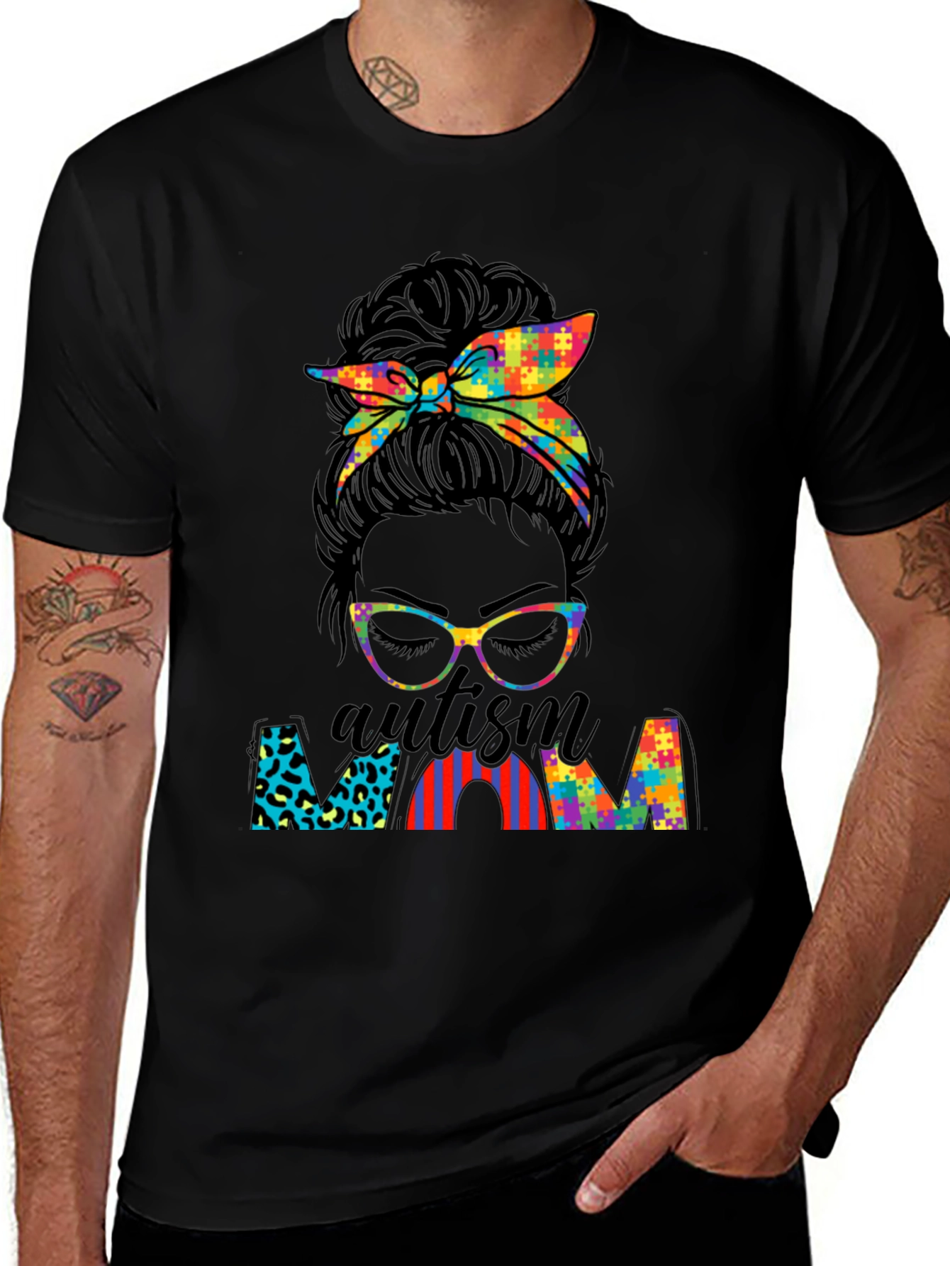 Autism Mom Messy Bun T-Shirt