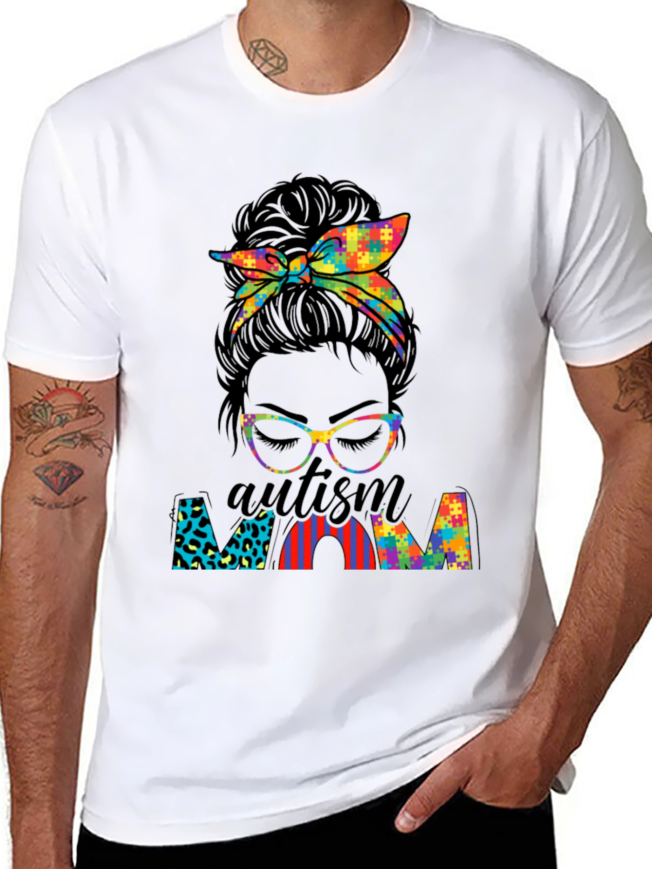 Autism Mom Messy Bun T-Shirt