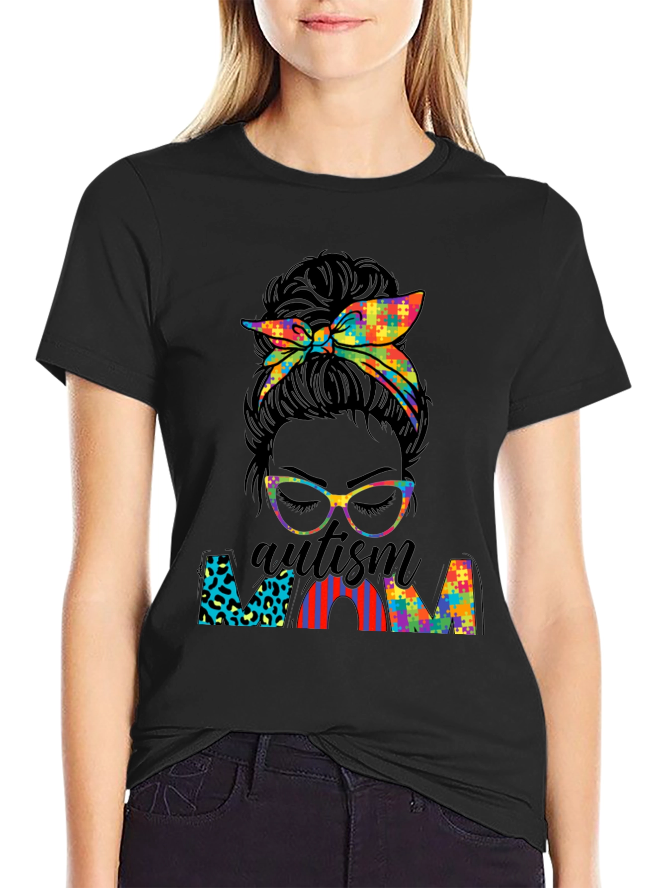Autism Mom Messy Bun T-Shirt