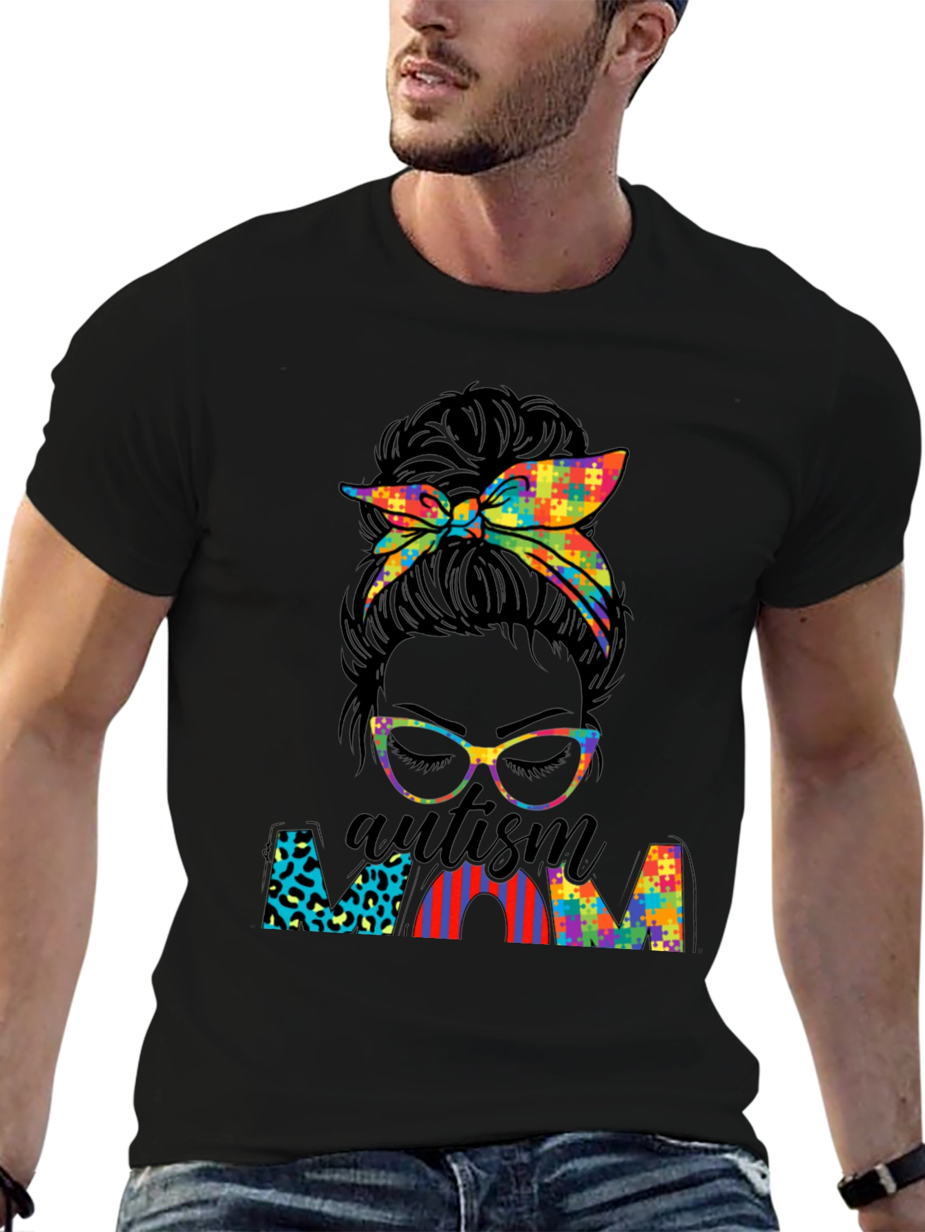 Autism Mom Messy Bun T-Shirt