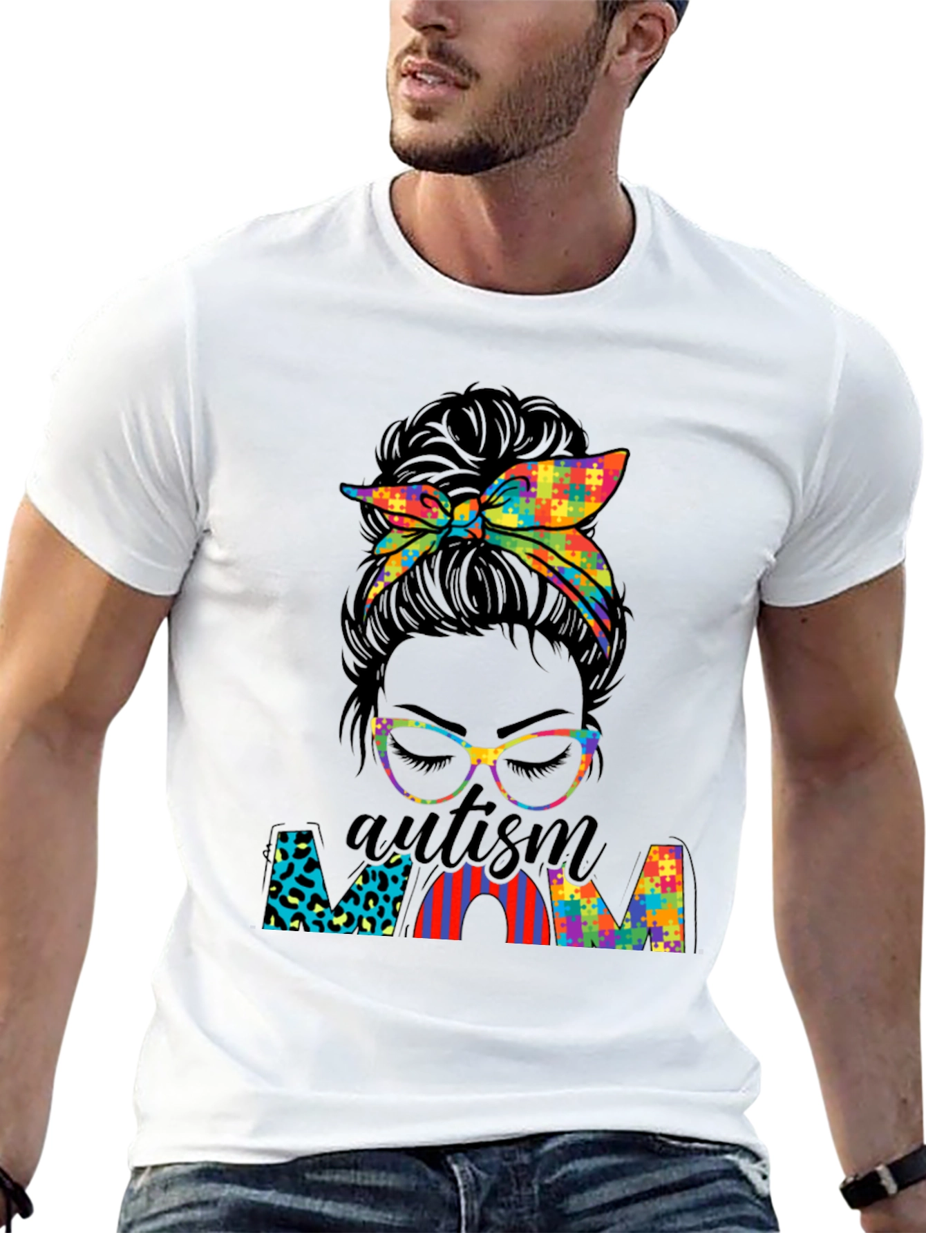 Autism Mom Messy Bun T-Shirt