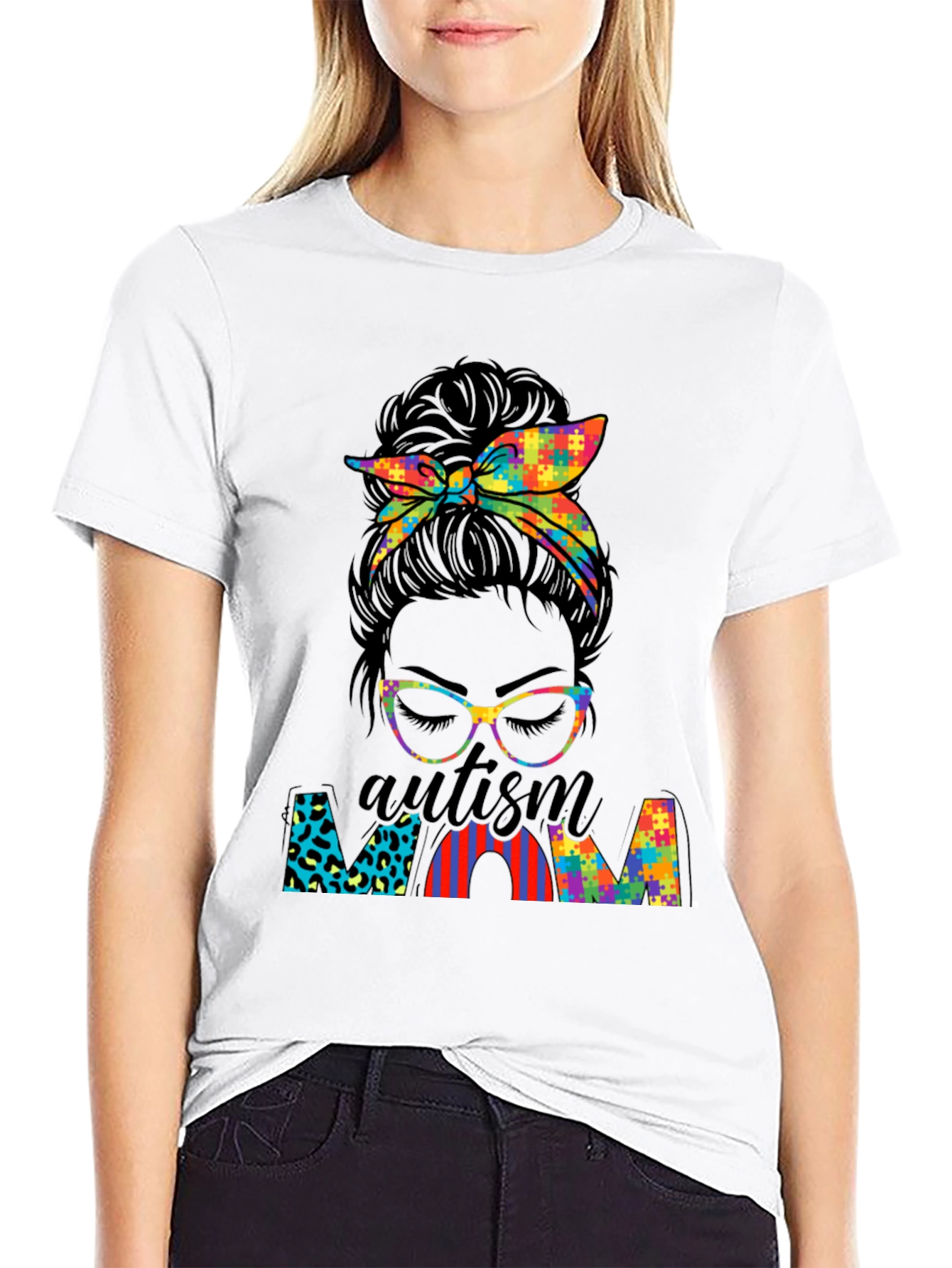 Autism Mom Messy Bun T-Shirt