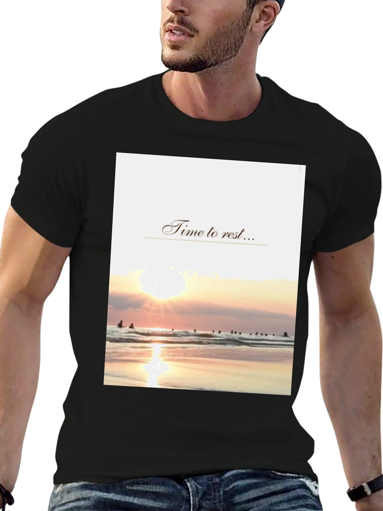 Time to Rest Graphic Tee - Beach Sunset Design