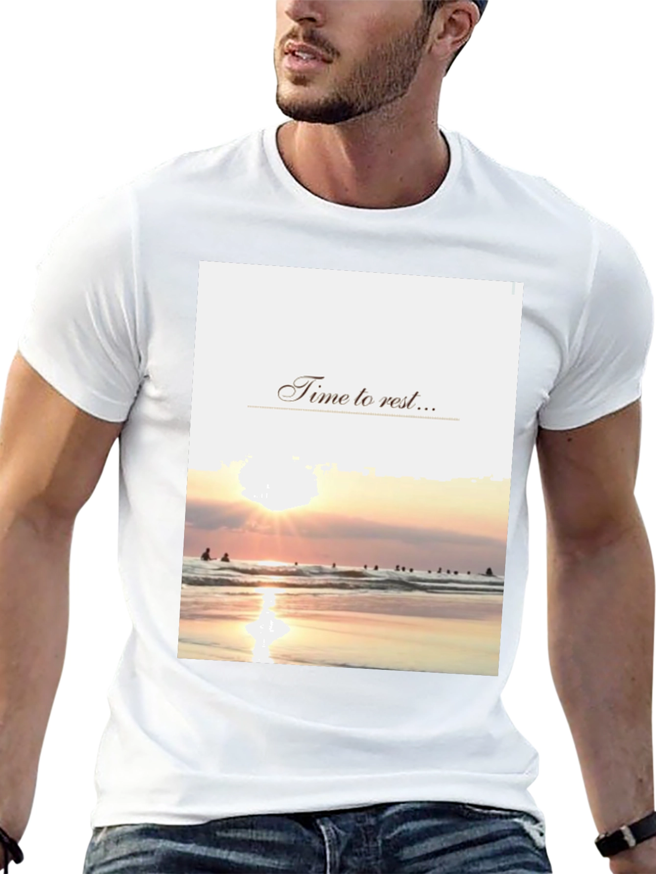 Time to Rest Graphic Tee - Beach Sunset Design