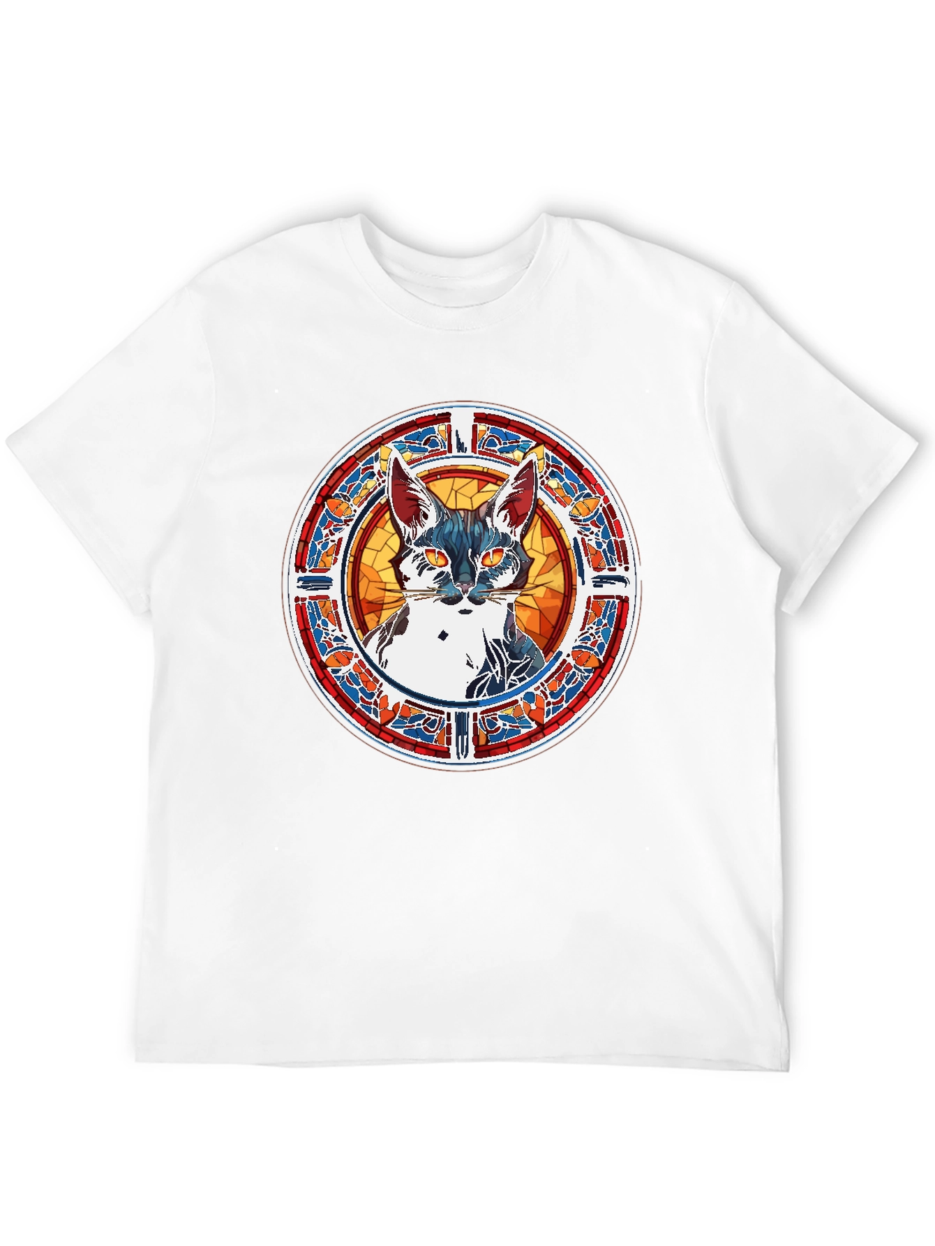 Stained Glass Cat Graphic Tee - Unique Artistic Design