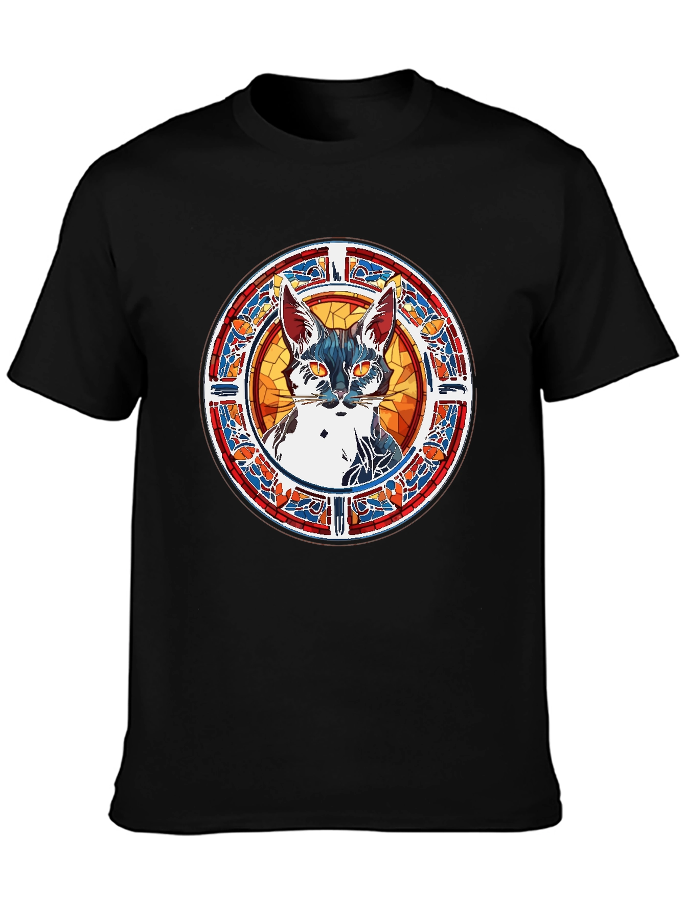 Stained Glass Cat Graphic Tee - Unique Artistic Design