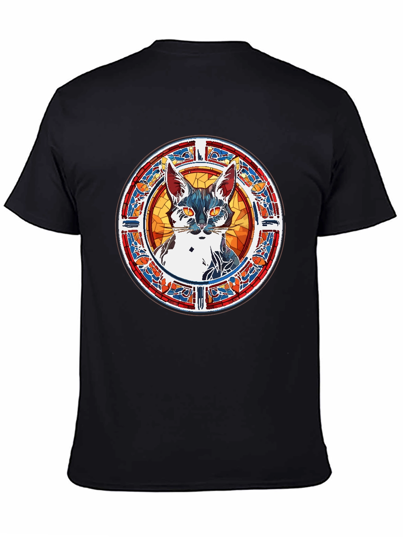 Stained Glass Cat Graphic Tee - Unique Artistic Design