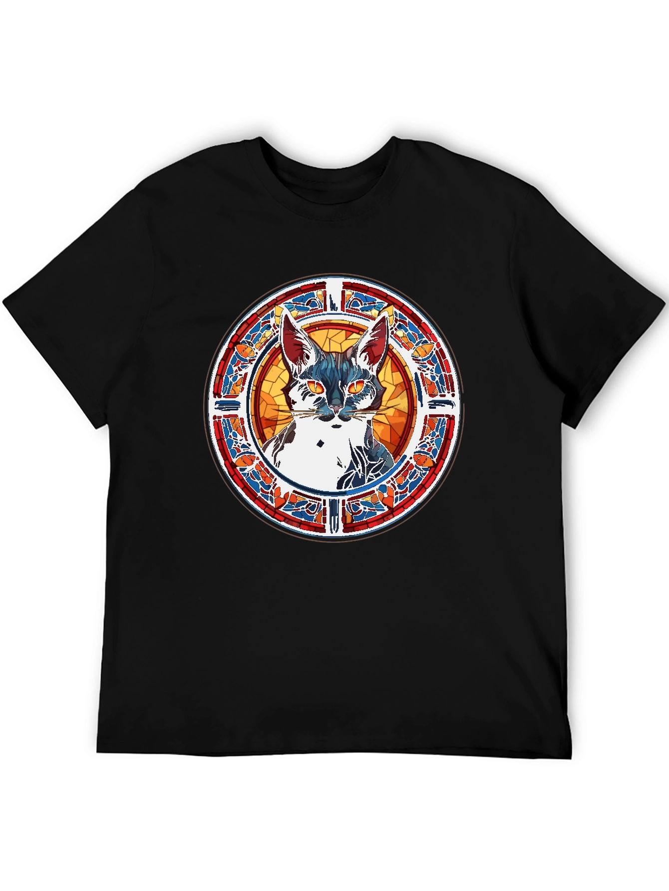 Stained Glass Cat Graphic Tee - Unique Artistic Design