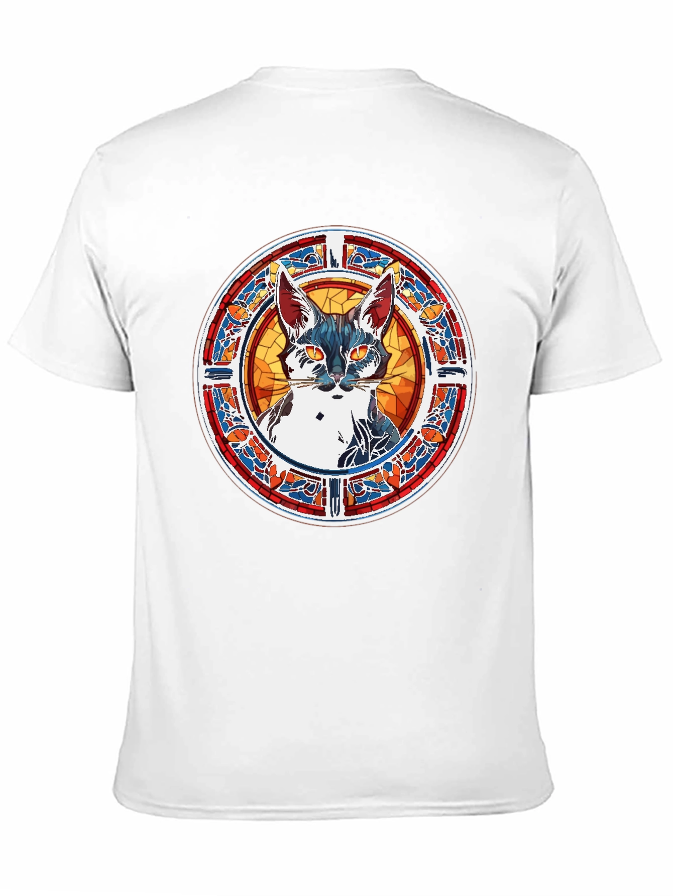 Stained Glass Cat Graphic Tee - Unique Artistic Design