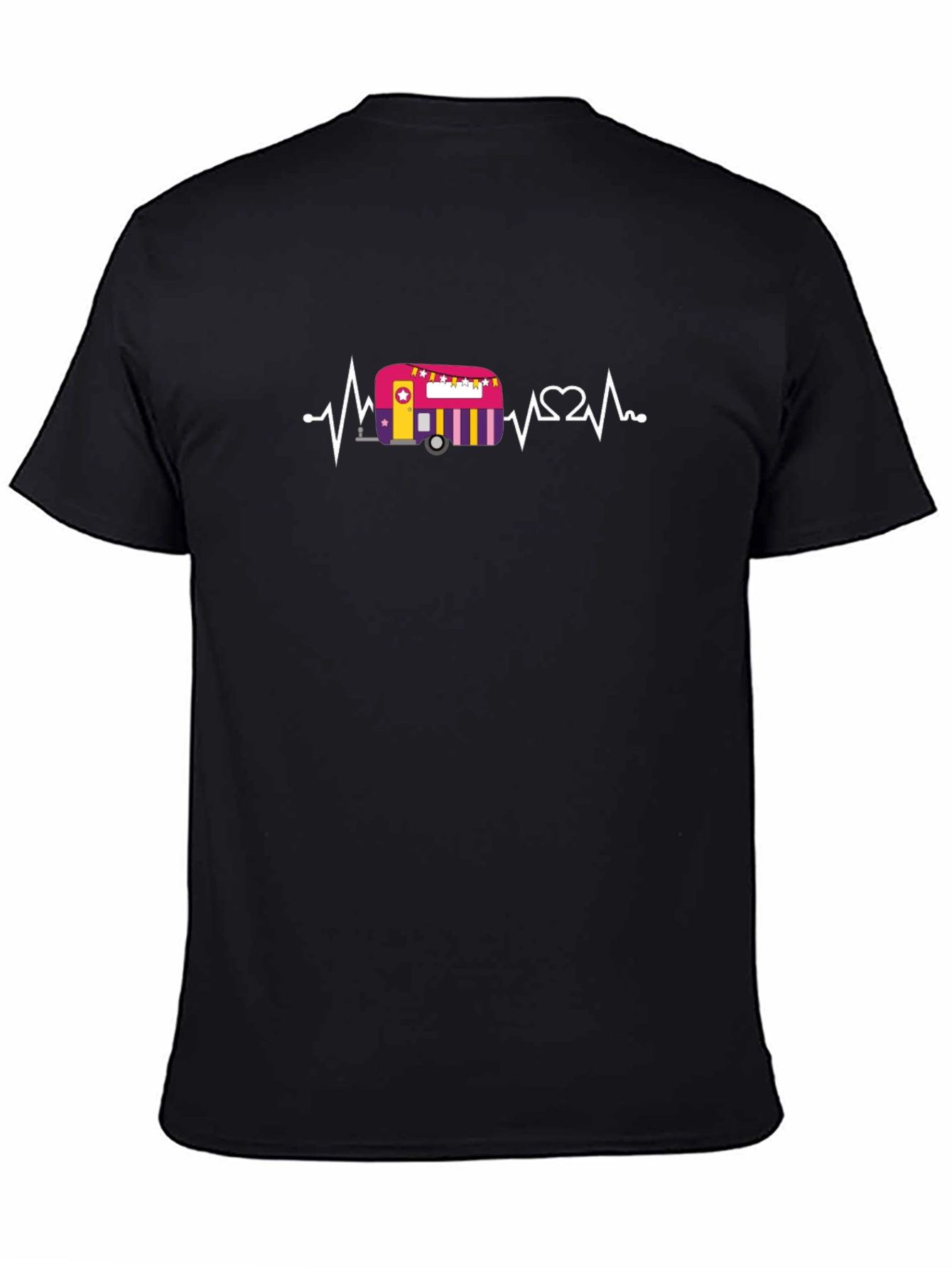 Camper Heartbeat Black T-Shirt - Road Trip Adventure
