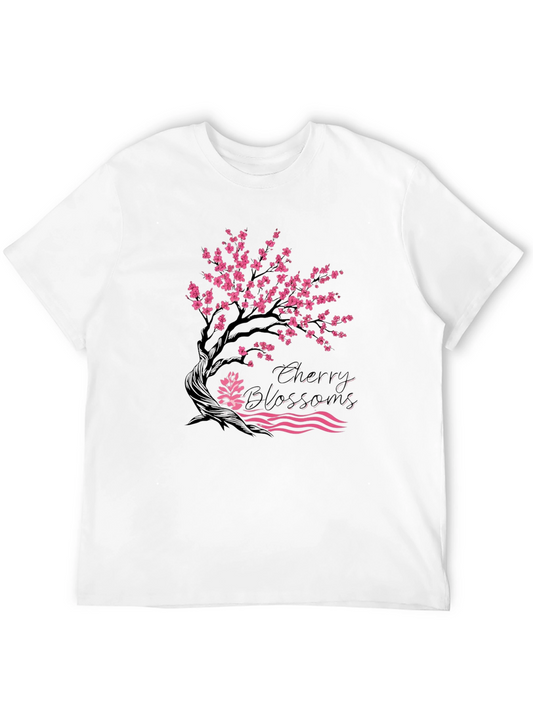 Cherry Blossom Graphic Print Black Tee