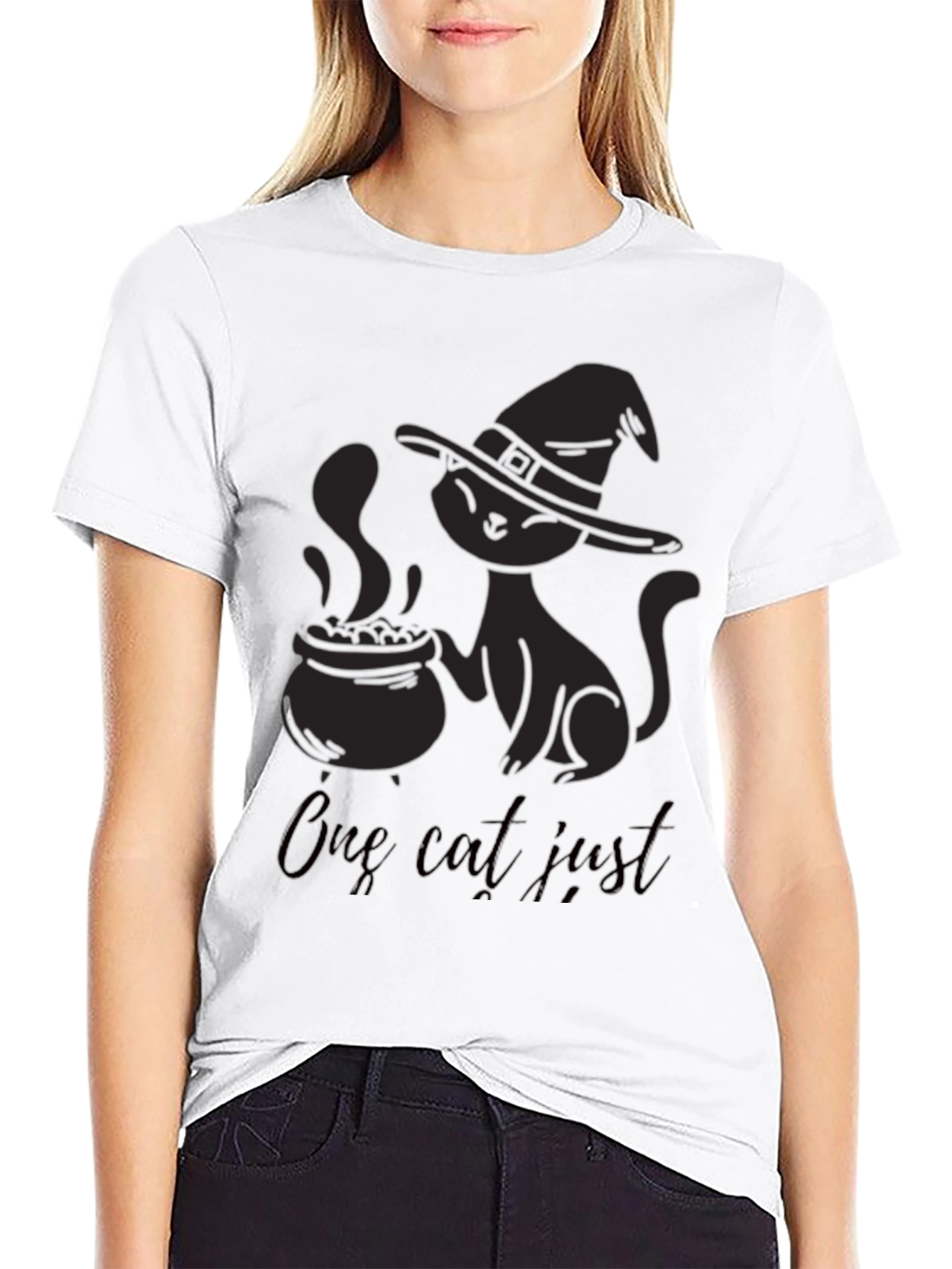 Spooky Black Cat Witch Cauldron Graphic T-Shirt