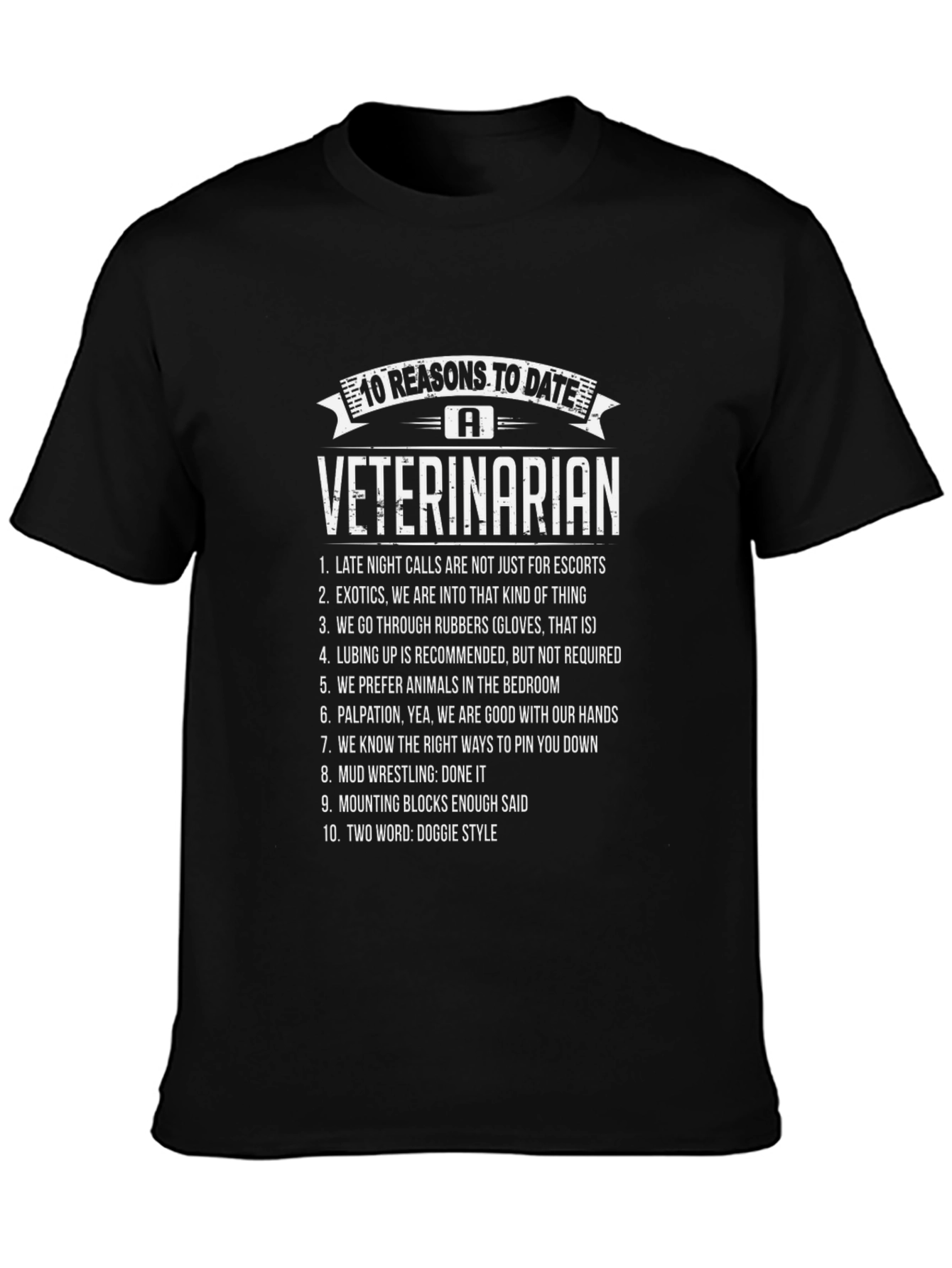 10 Reasons to Date a Veterinarian Black T-Shirt
