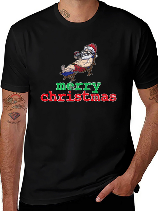 Relaxed Santa Merry Christmas Black T-Shirt
