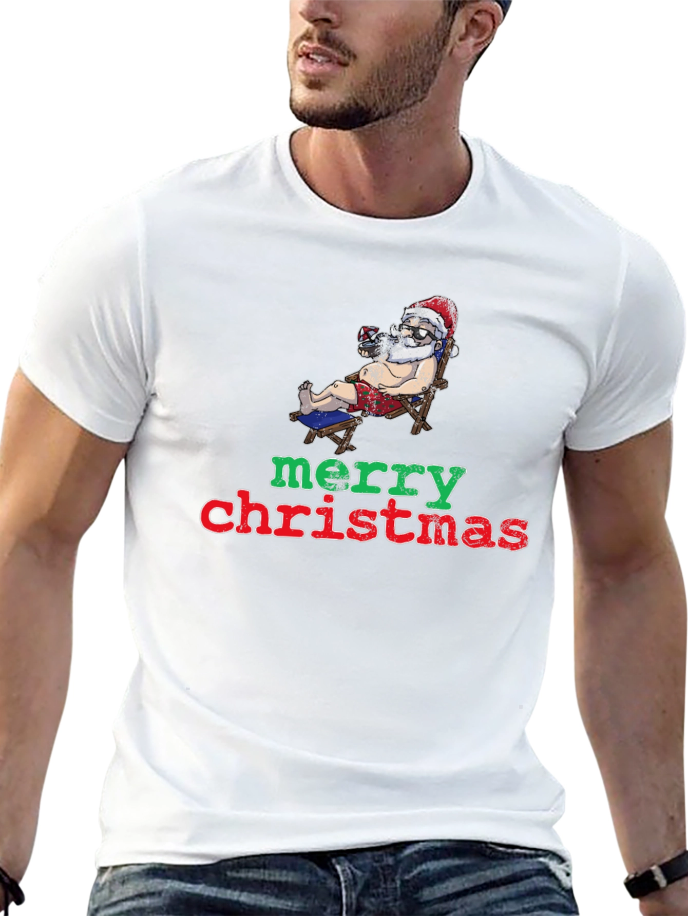 Relaxed Santa Merry Christmas Black T-Shirt