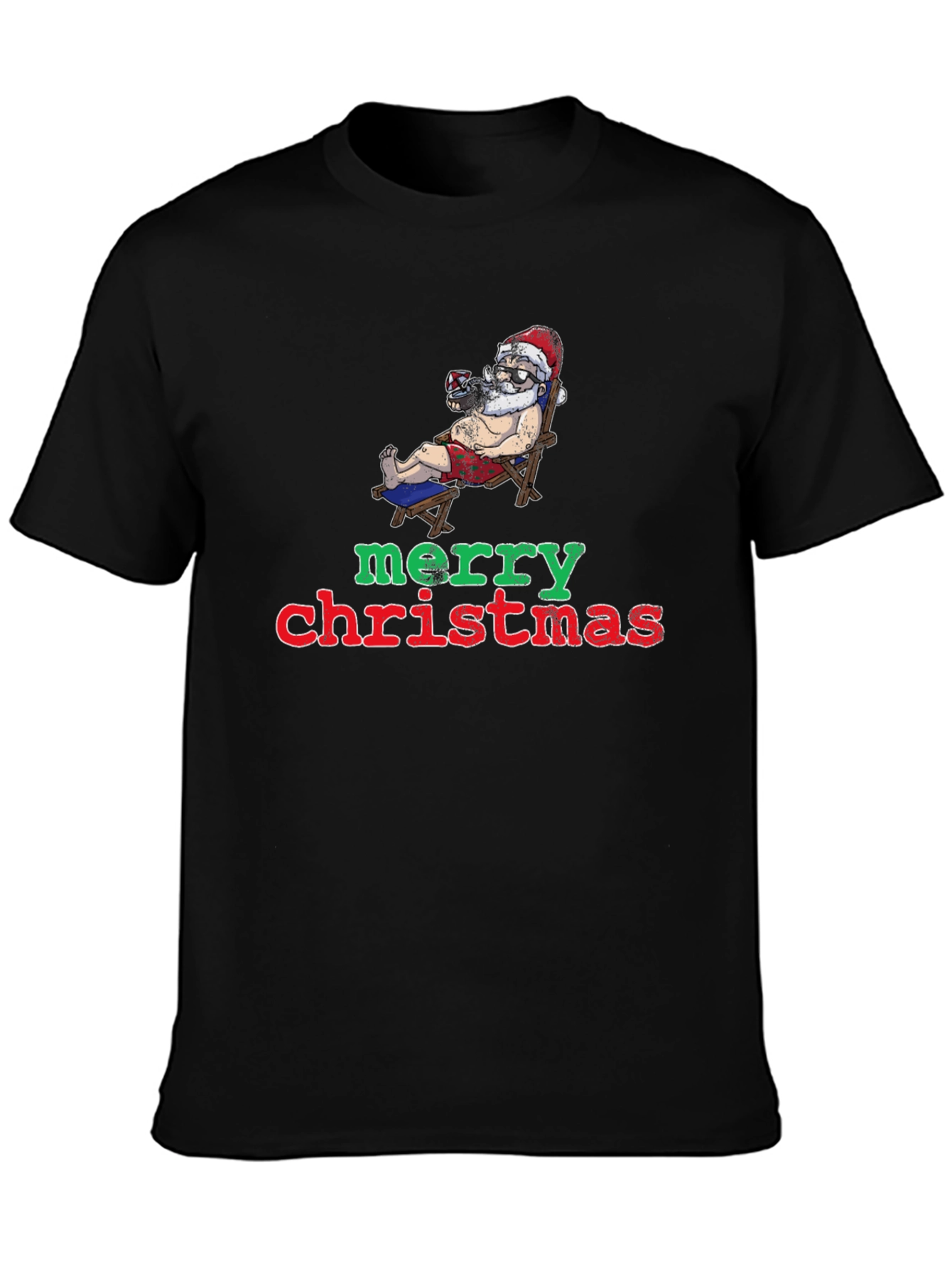 Relaxed Santa Merry Christmas Black T-Shirt