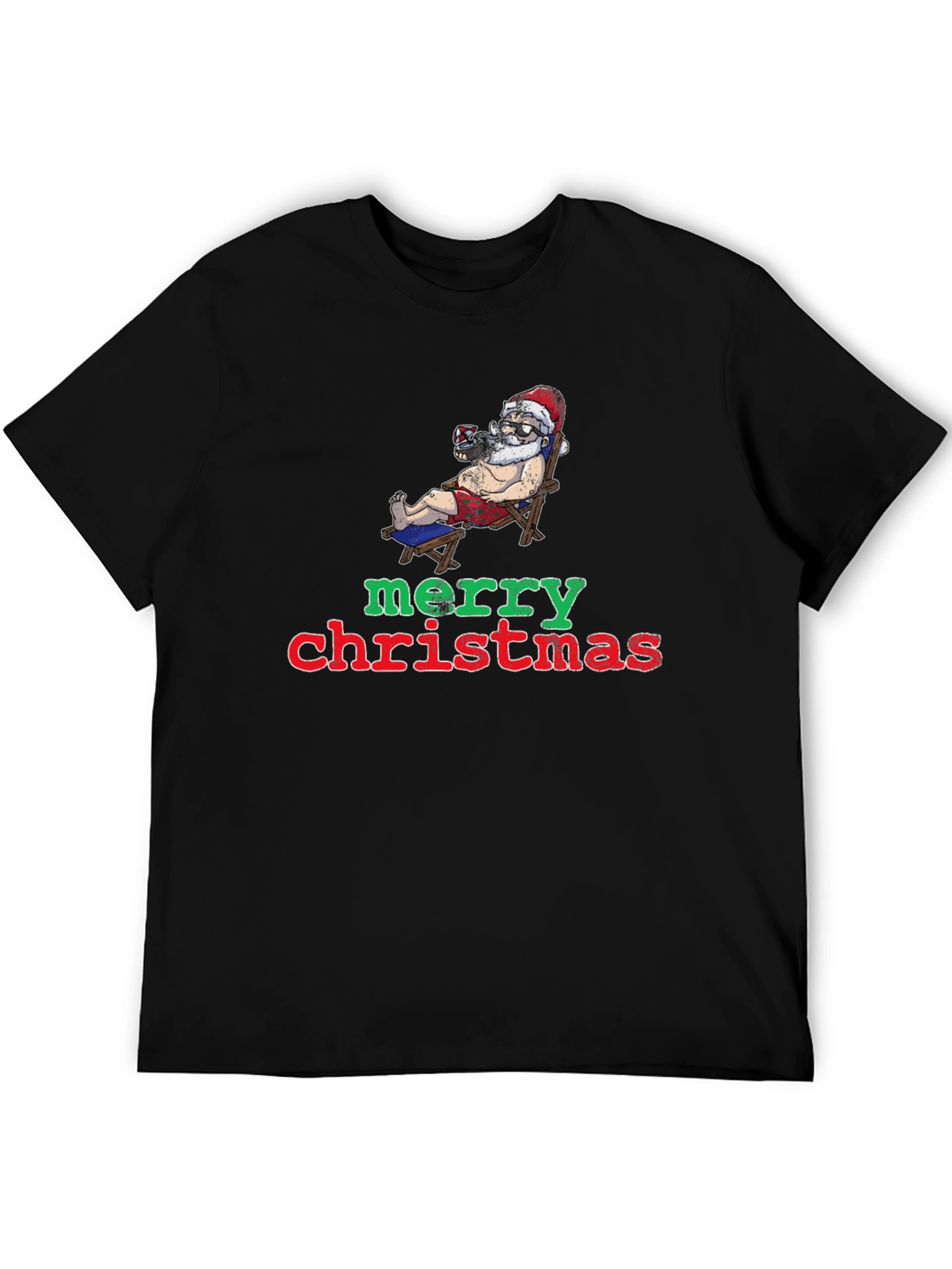 Relaxed Santa Merry Christmas Black T-Shirt