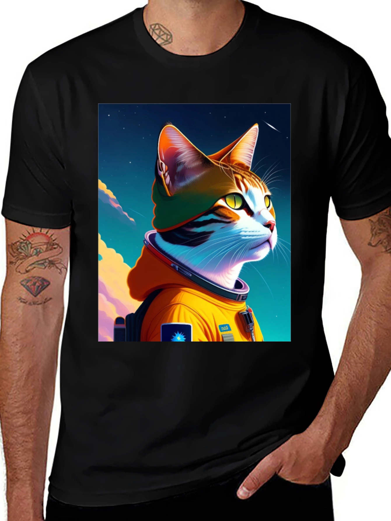 Astronaut Cat Graphic T-Shirt - Cool Space Kitten Tee