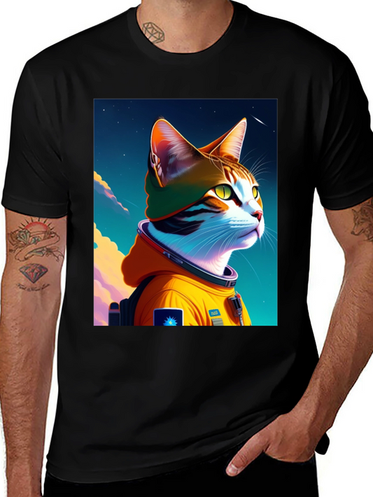 Astronaut Cat Graphic T-Shirt - Cool Space Kitten Tee