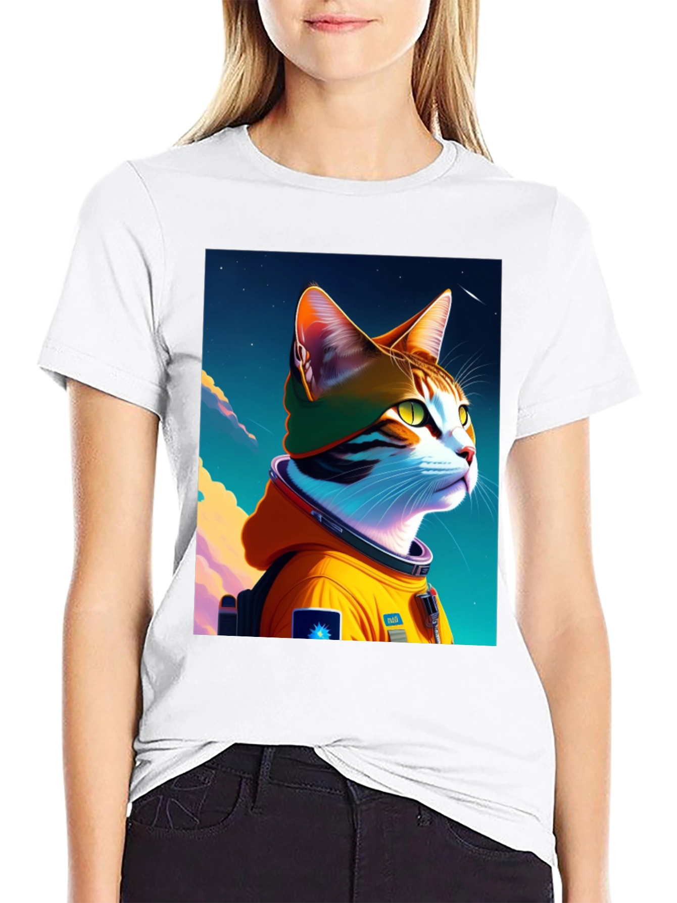 Astronaut Cat Graphic T-Shirt - Cool Space Kitten Tee