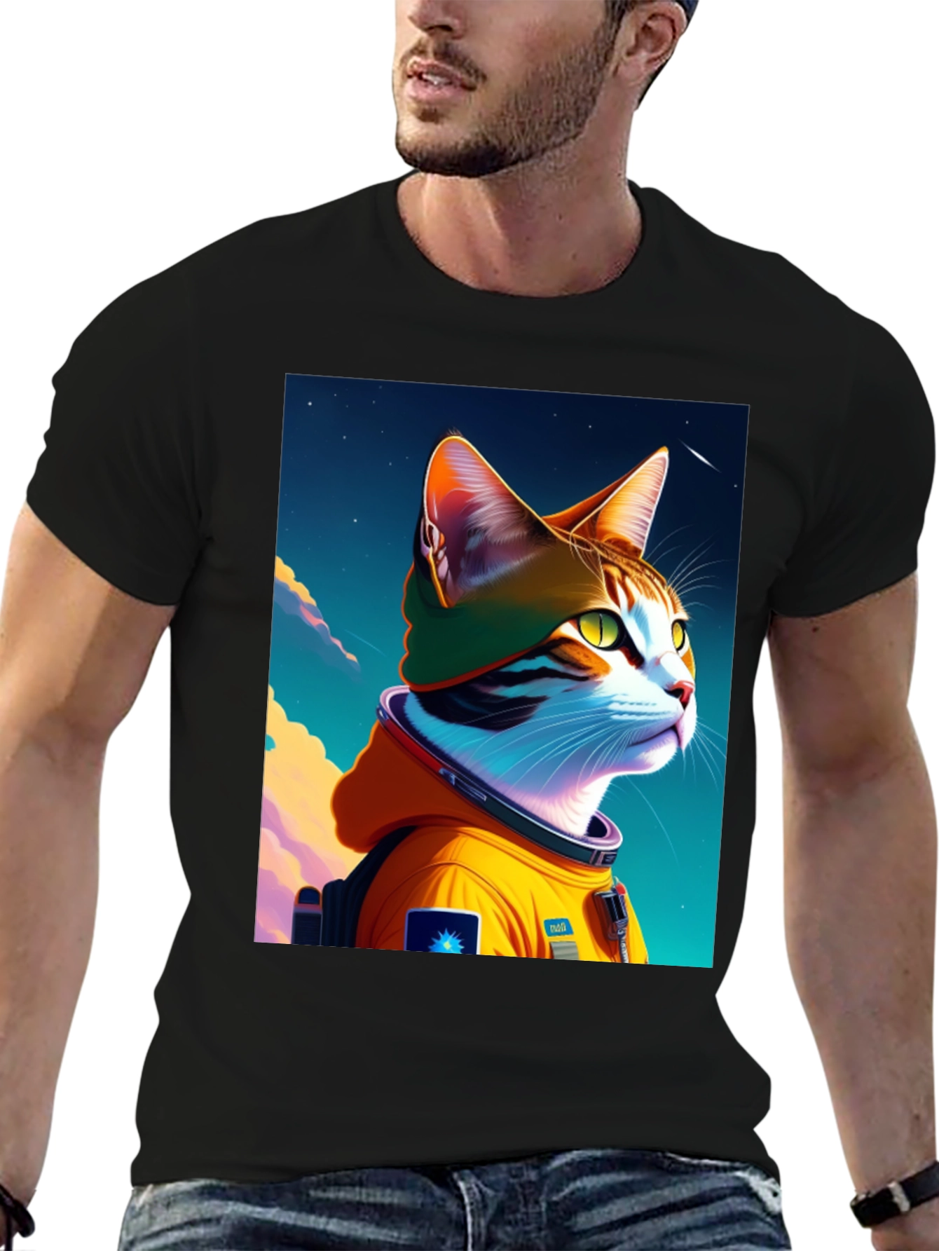 Astronaut Cat Graphic T-Shirt - Cool Space Kitten Tee