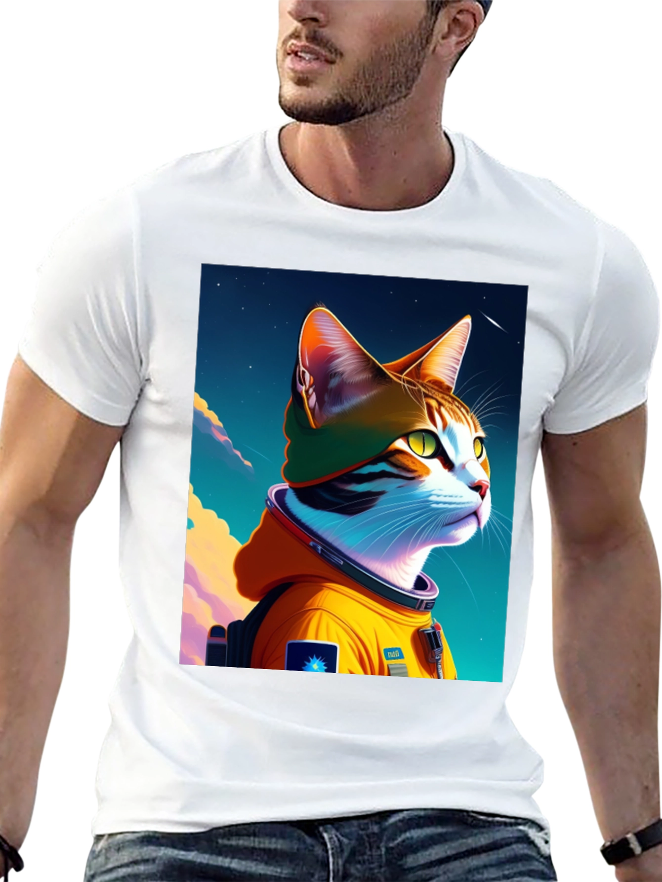 Astronaut Cat Graphic T-Shirt - Cool Space Kitten Tee