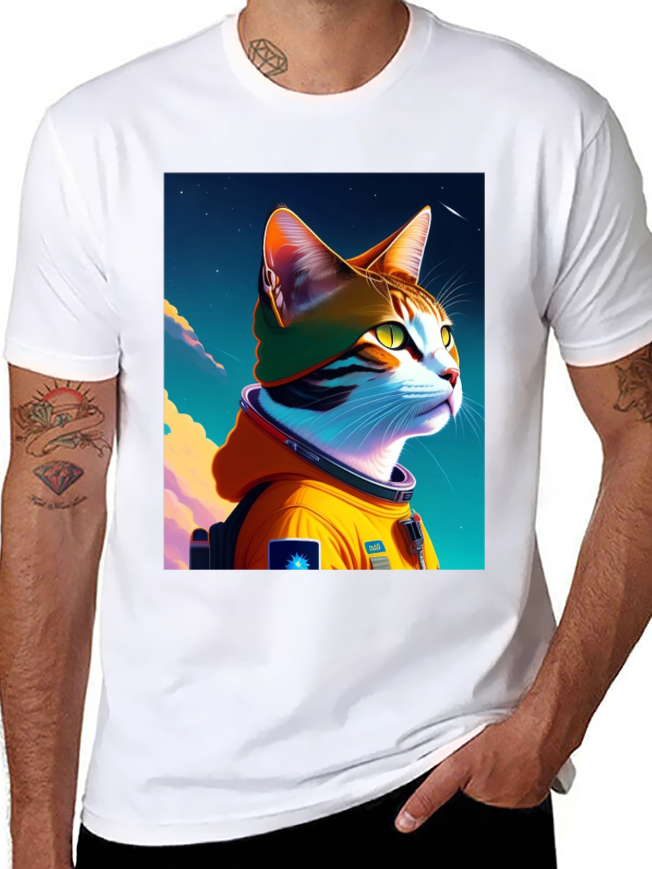 Astronaut Cat Graphic T-Shirt - Cool Space Kitten Tee