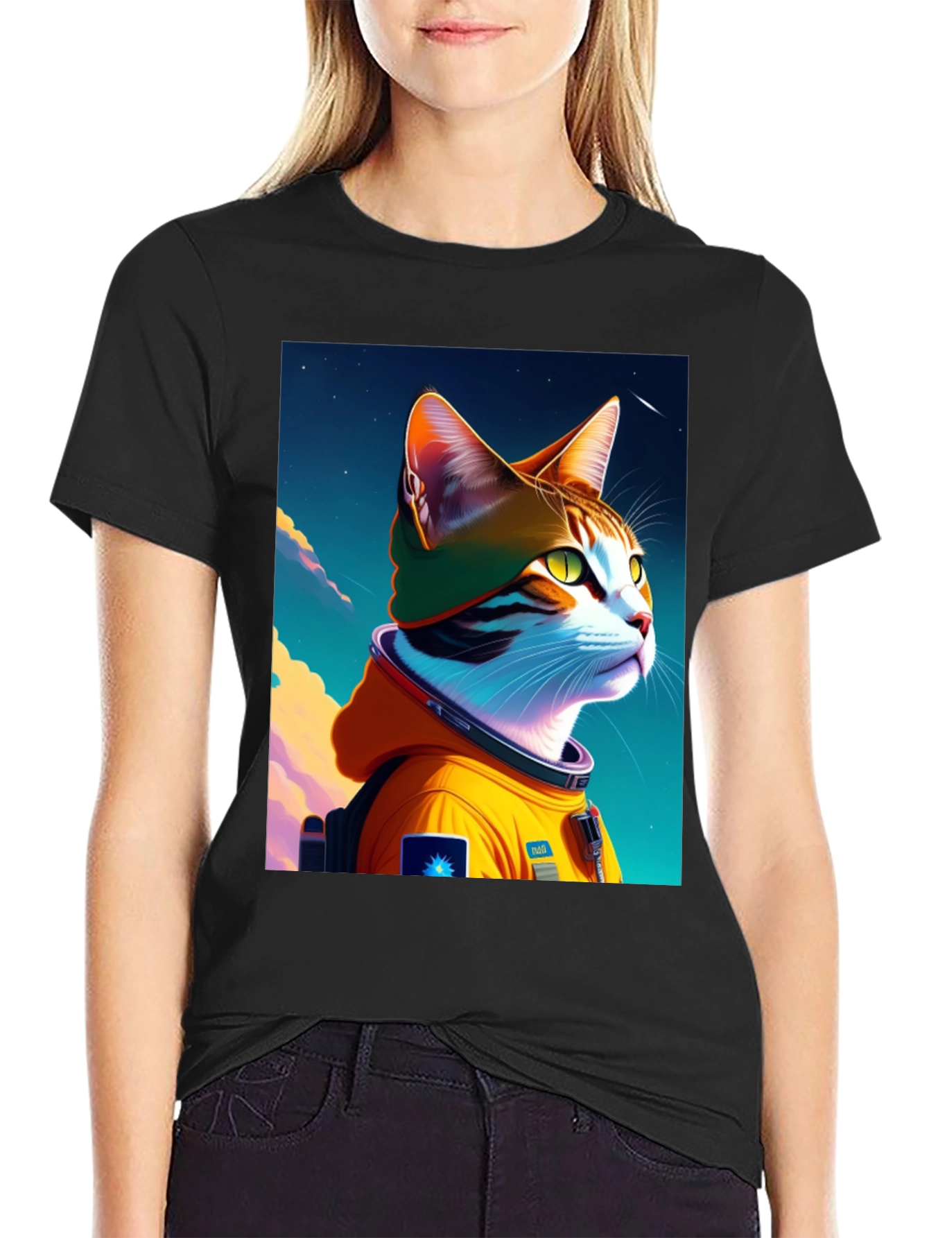 Astronaut Cat Graphic T-Shirt - Cool Space Kitten Tee