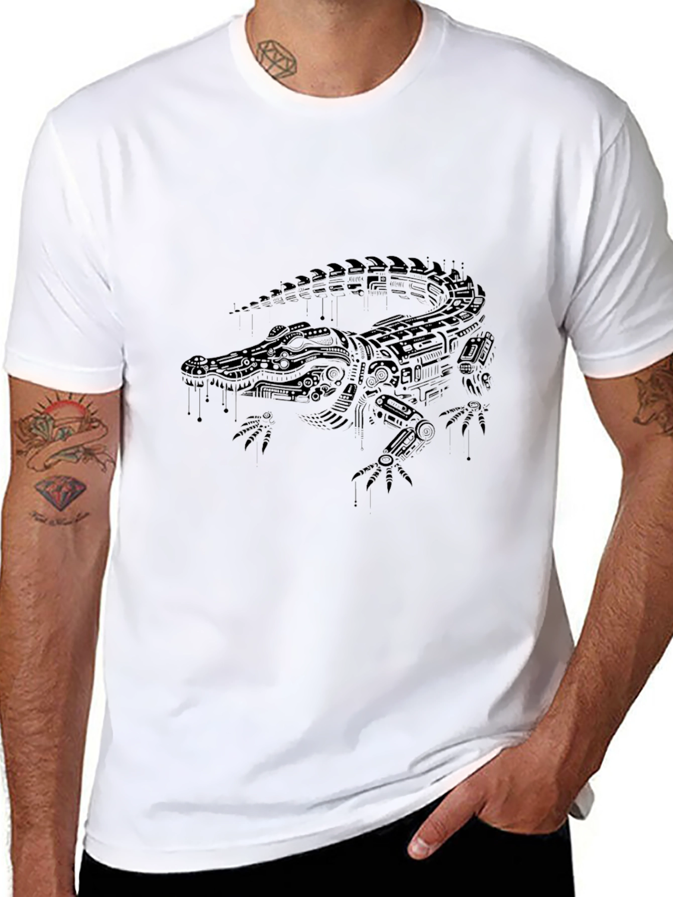 Mechanical Crocodile Graphic Tee - Black