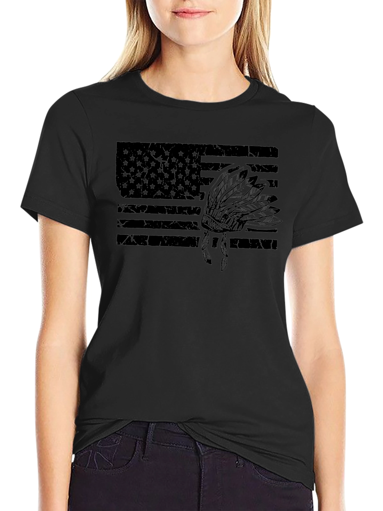 American Flag Headdress Graphic T-Shirt