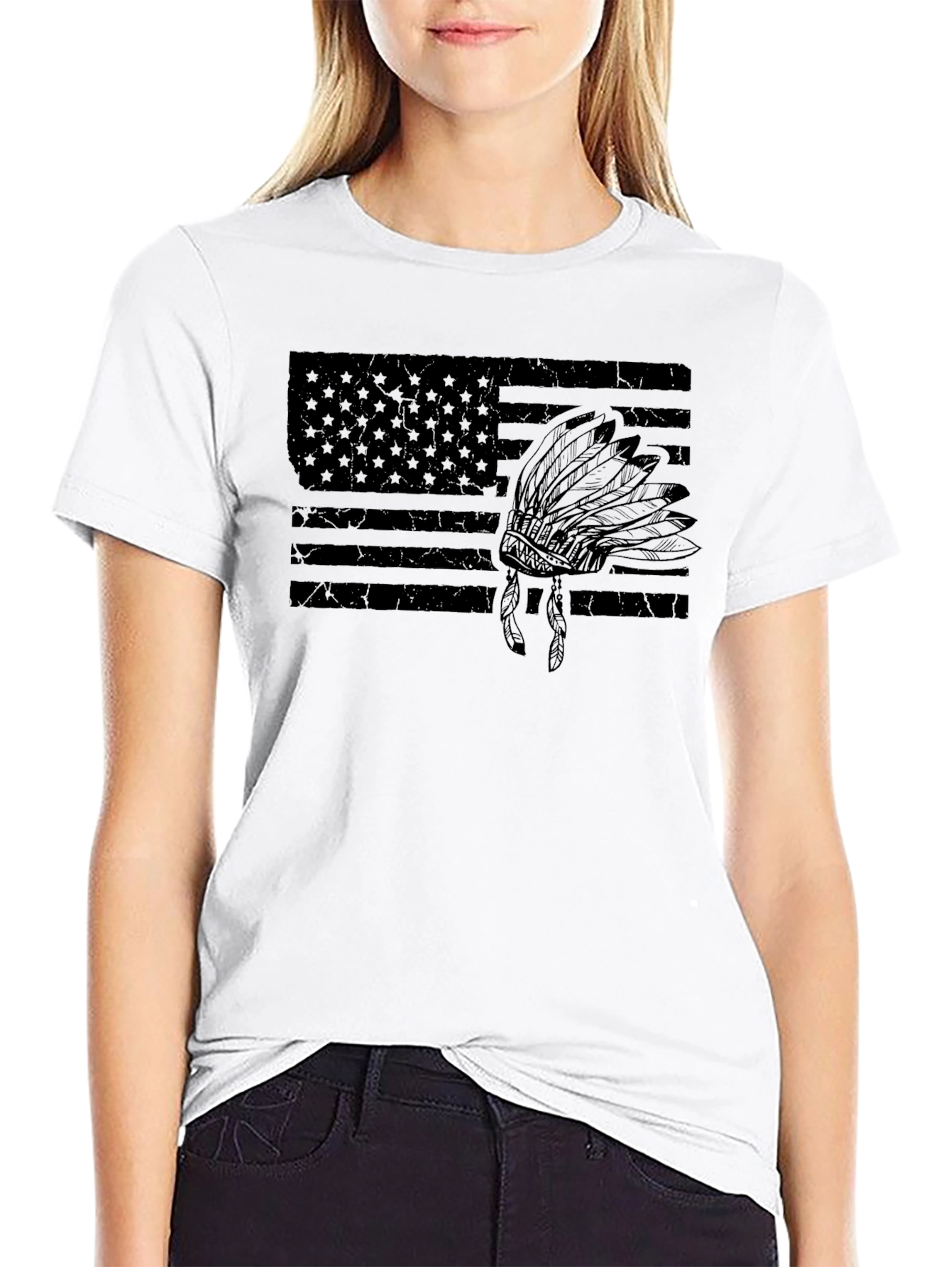 American Flag Headdress Graphic T-Shirt