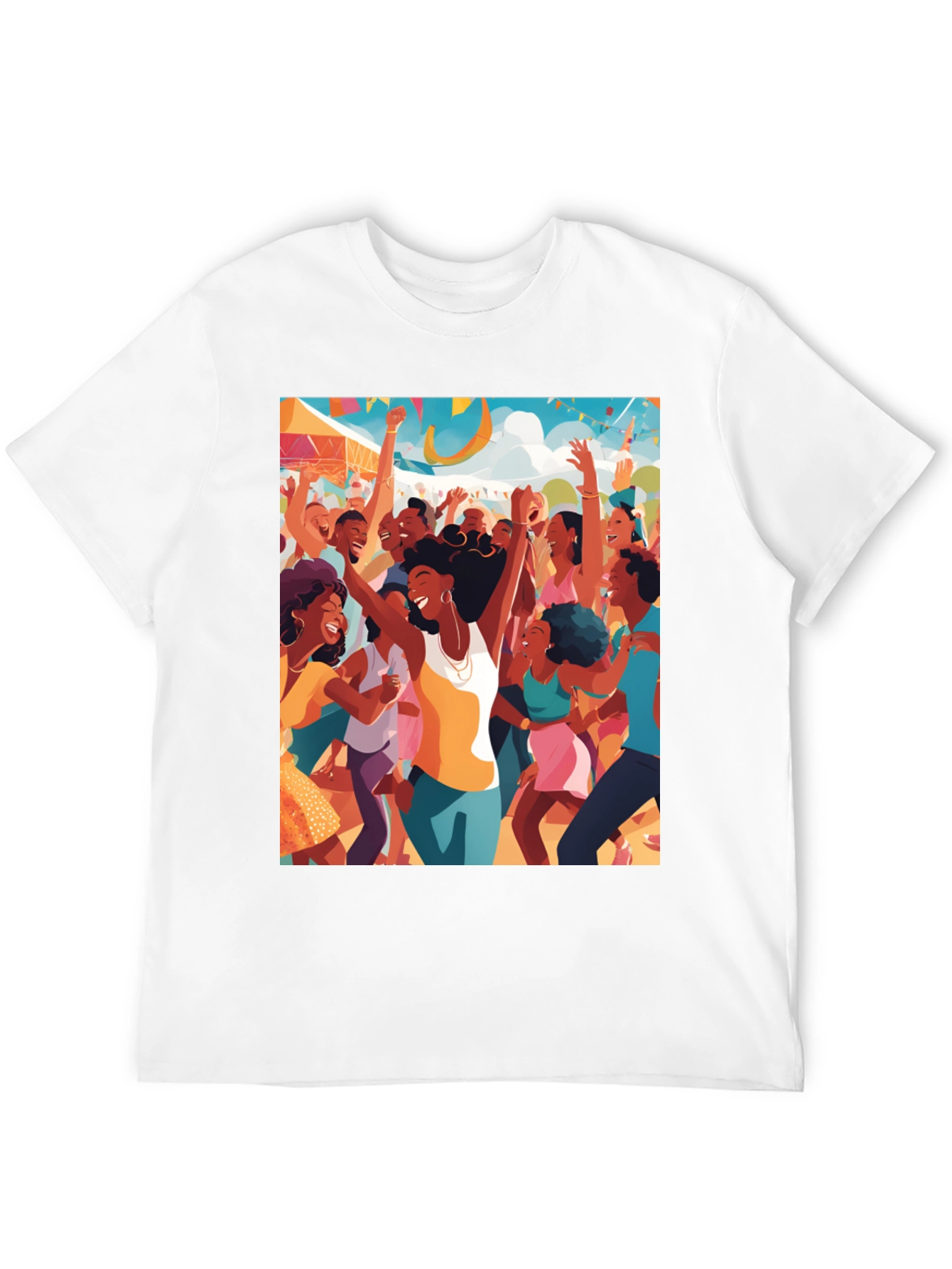 Festive Crowd Graphic Tee - Black Cotton Comfort