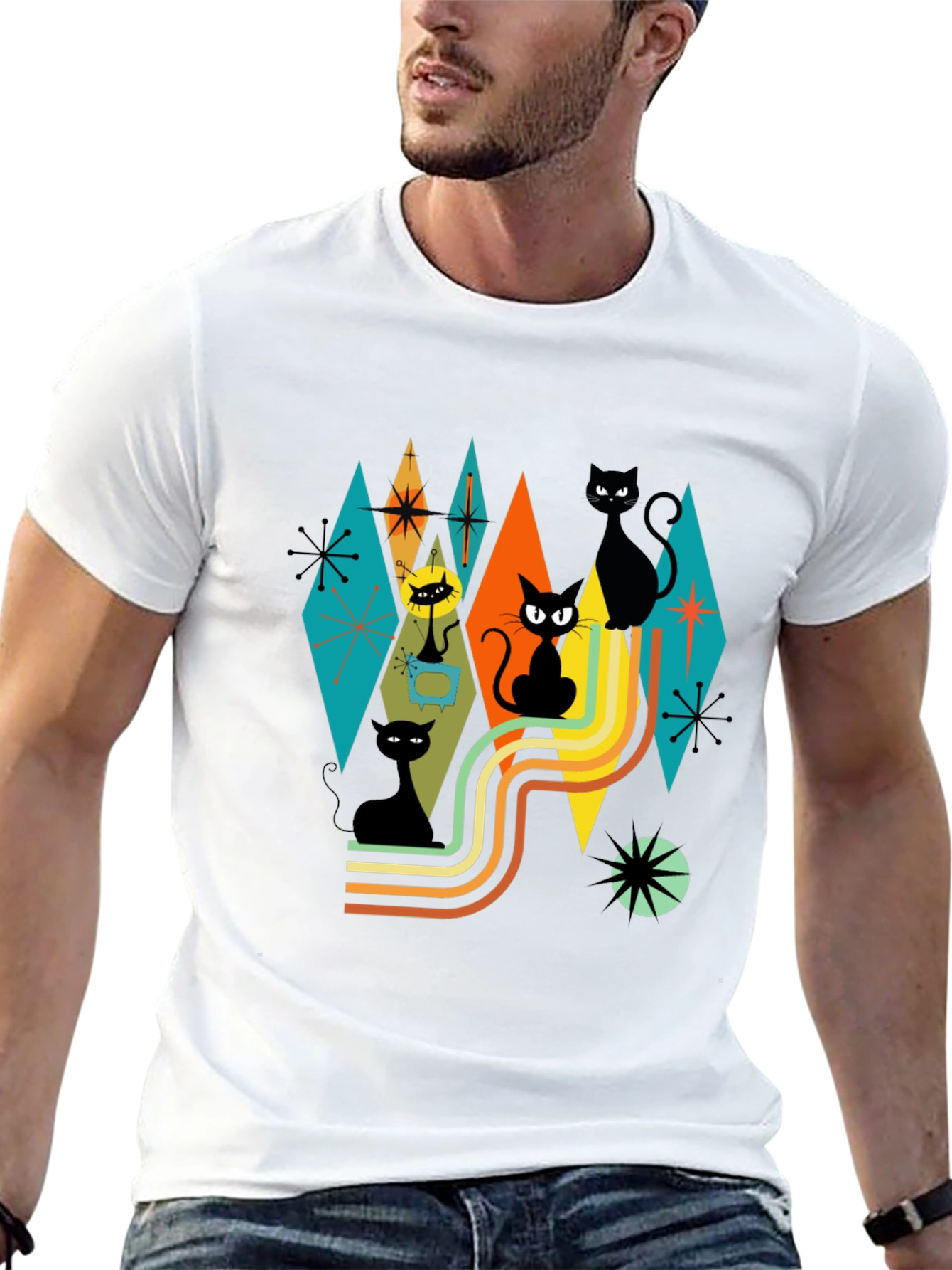 Retro Atomic Cats T-Shirt Black