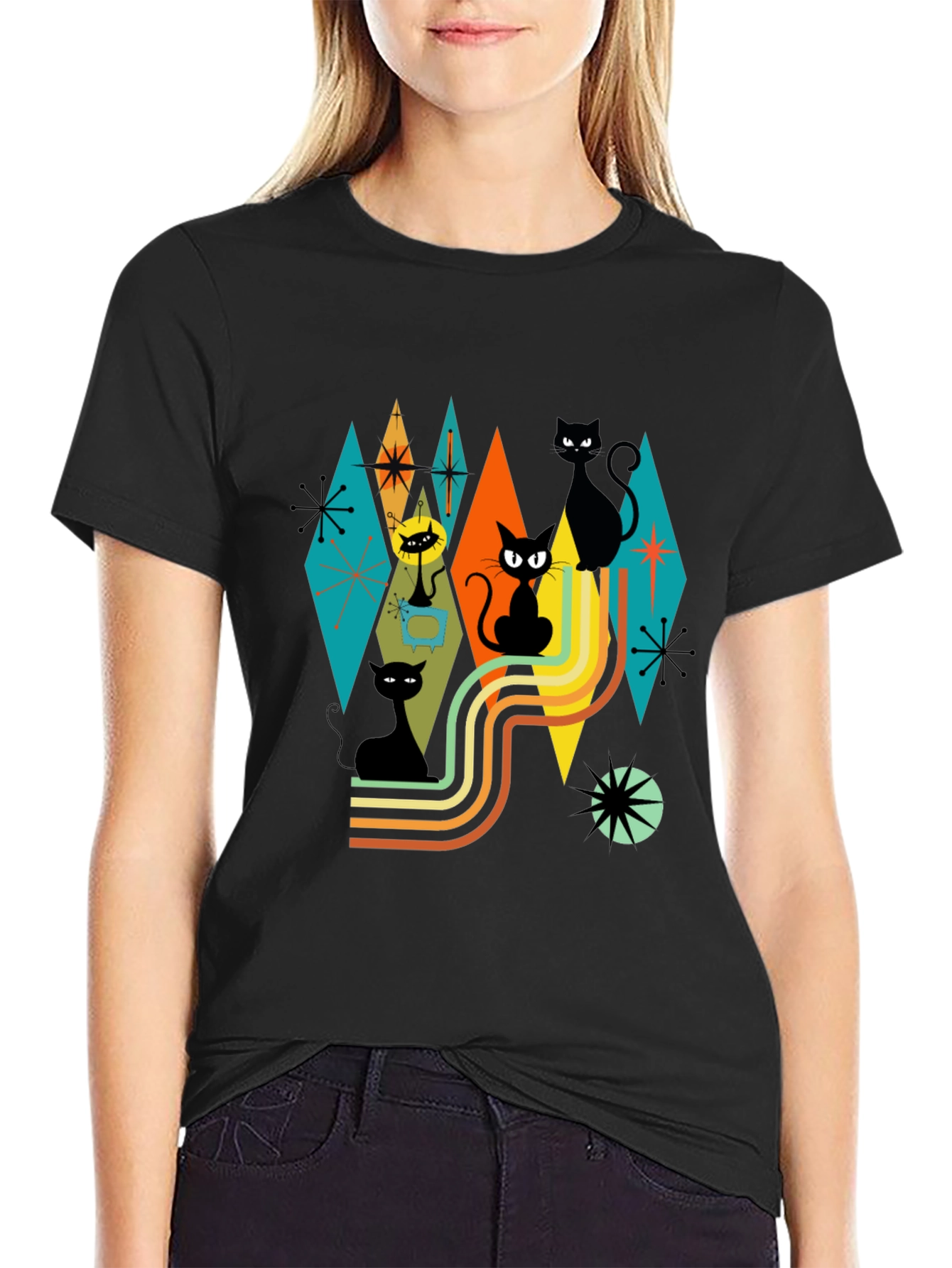 Retro Atomic Cats T-Shirt Black