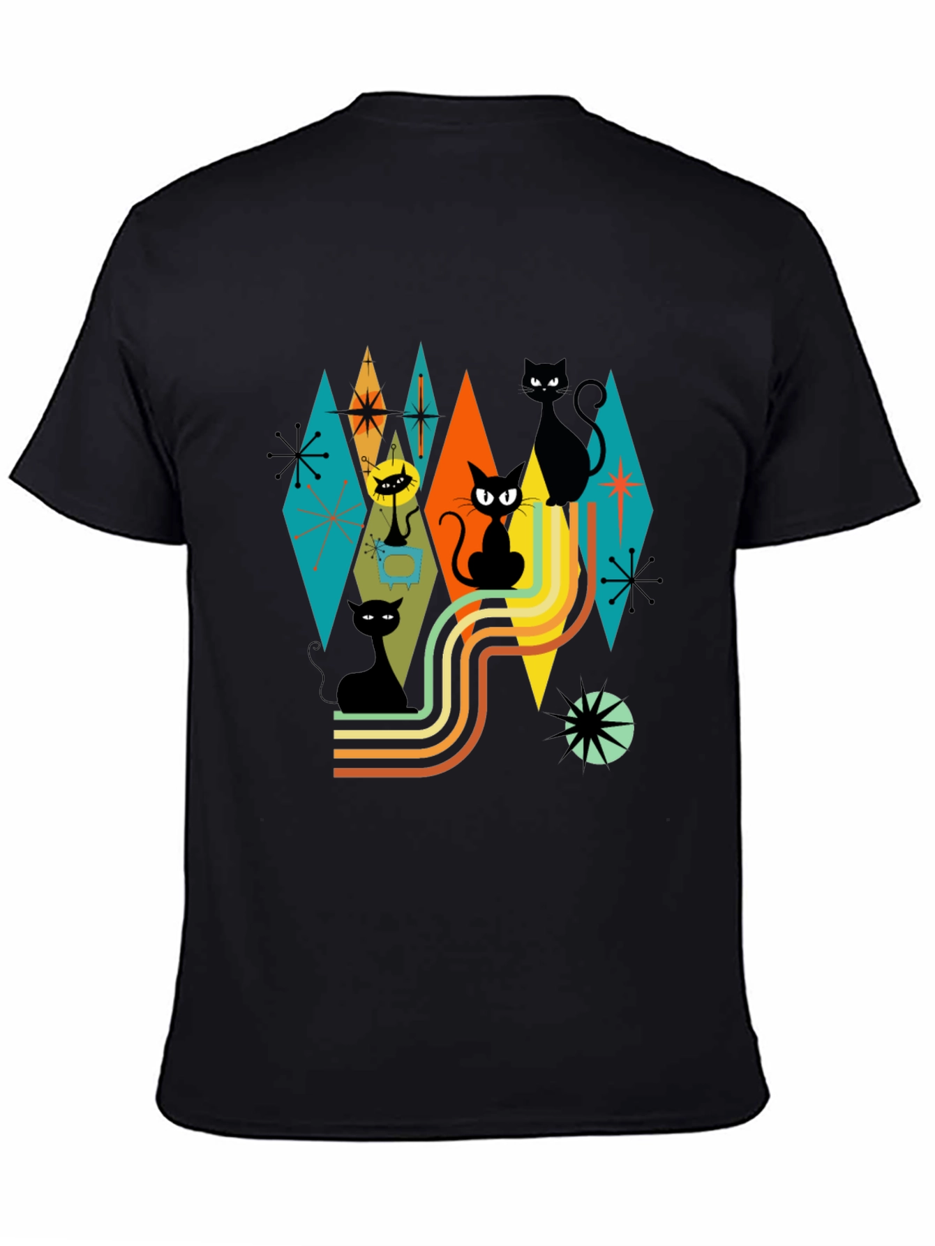 Retro Atomic Cats T-Shirt Black