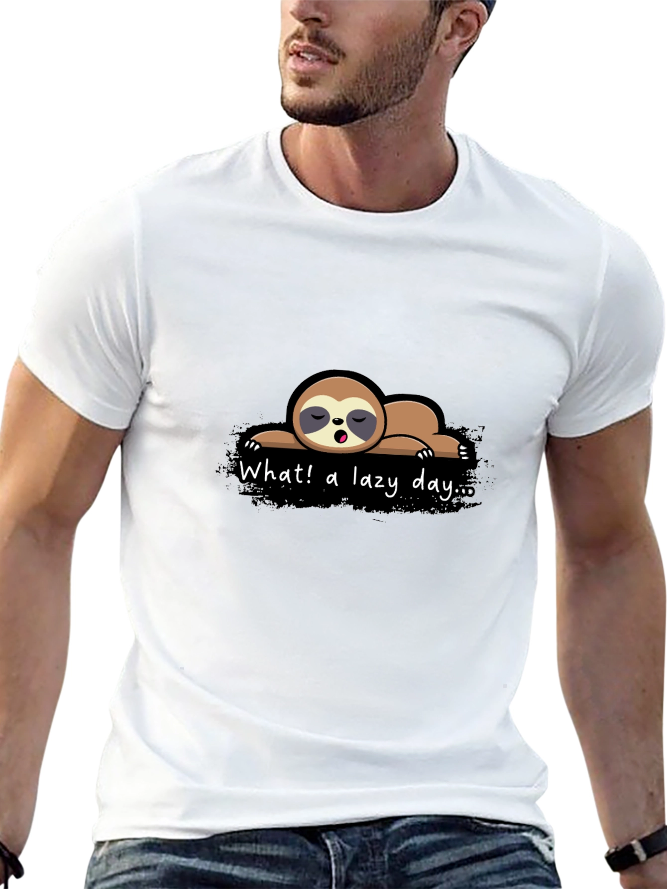 Lazy Sloth Graphic Tee - Mens Black T-Shirt