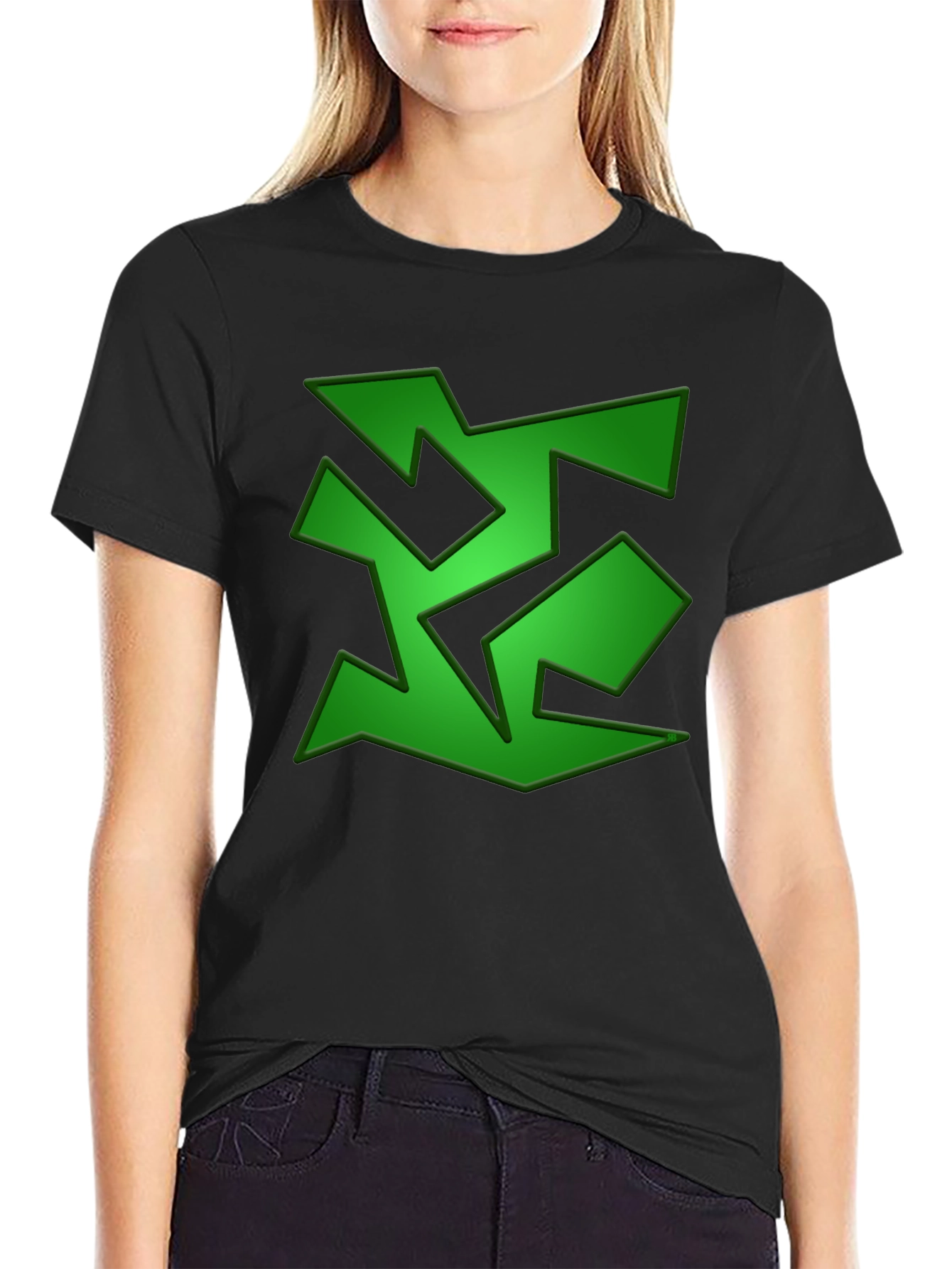 Abstract Green Graphic Print Black T-Shirt