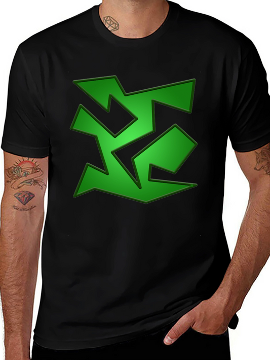 Abstract Green Graphic Print Black T-Shirt