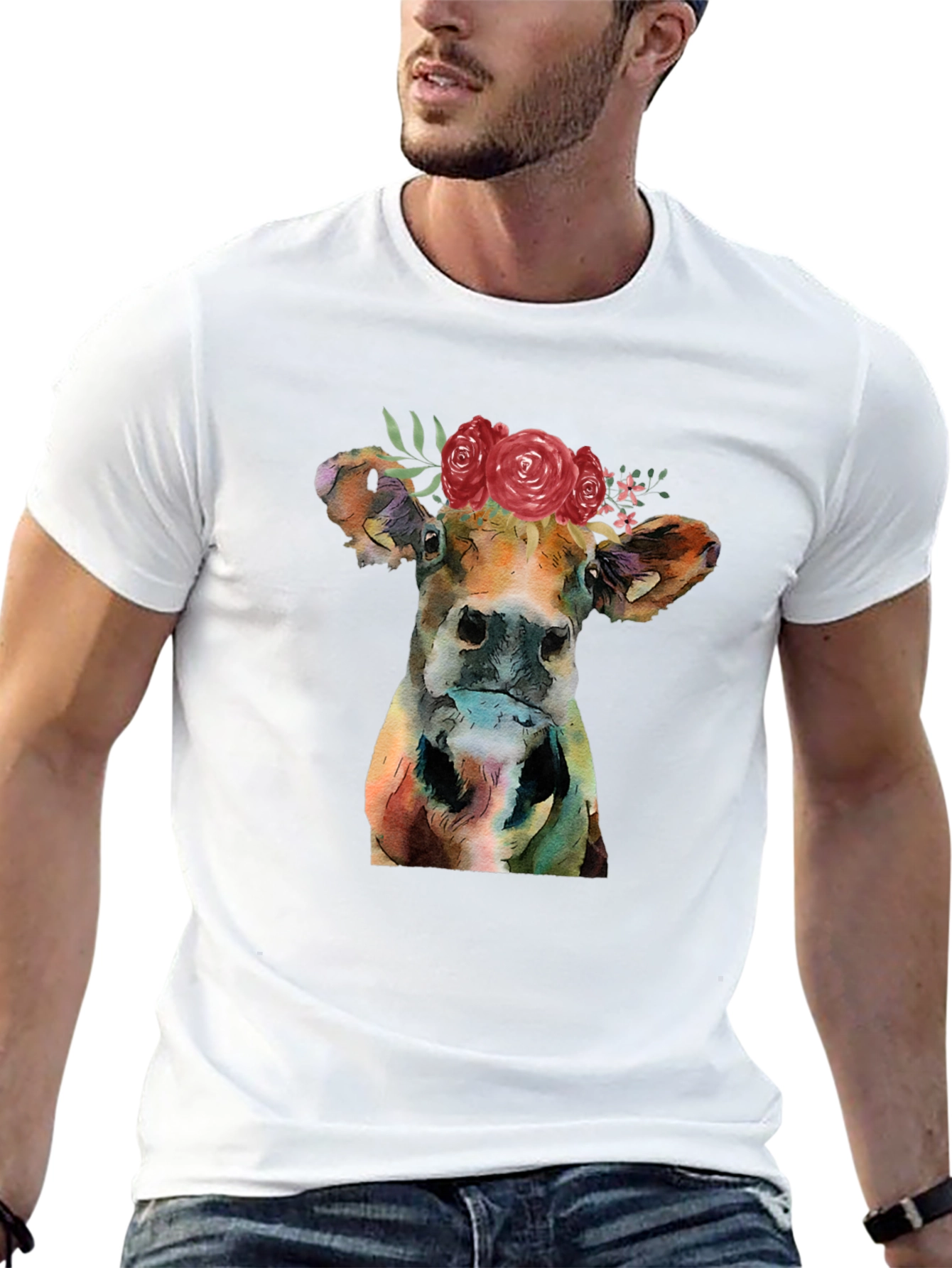 Floral Cow Graphic T-Shirt