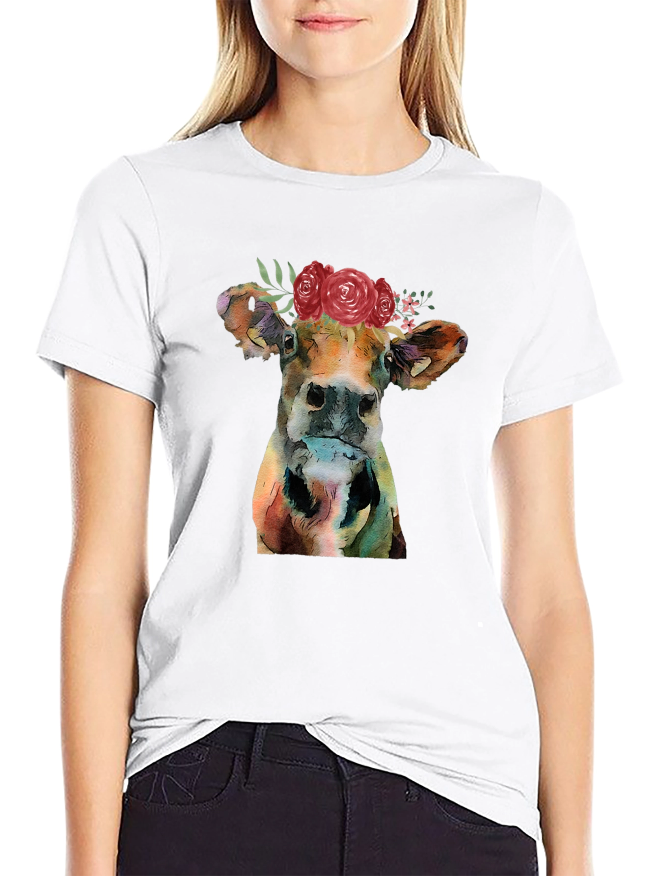 Floral Cow Graphic T-Shirt