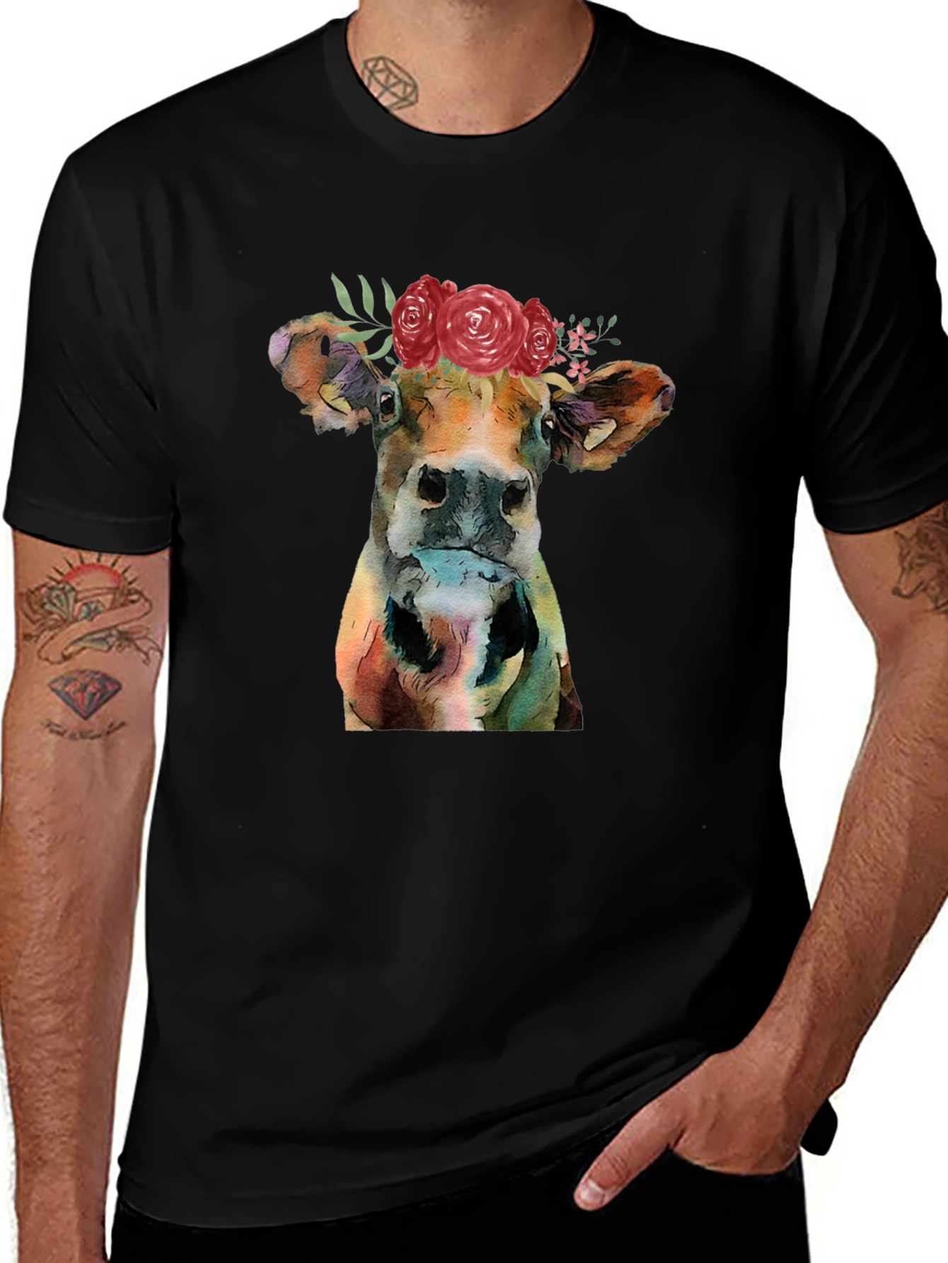Floral Cow Graphic T-Shirt