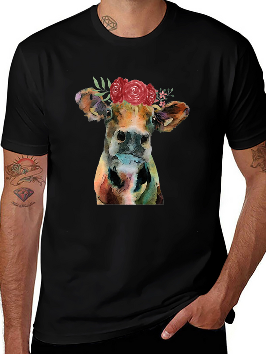 Floral Cow Graphic T-Shirt