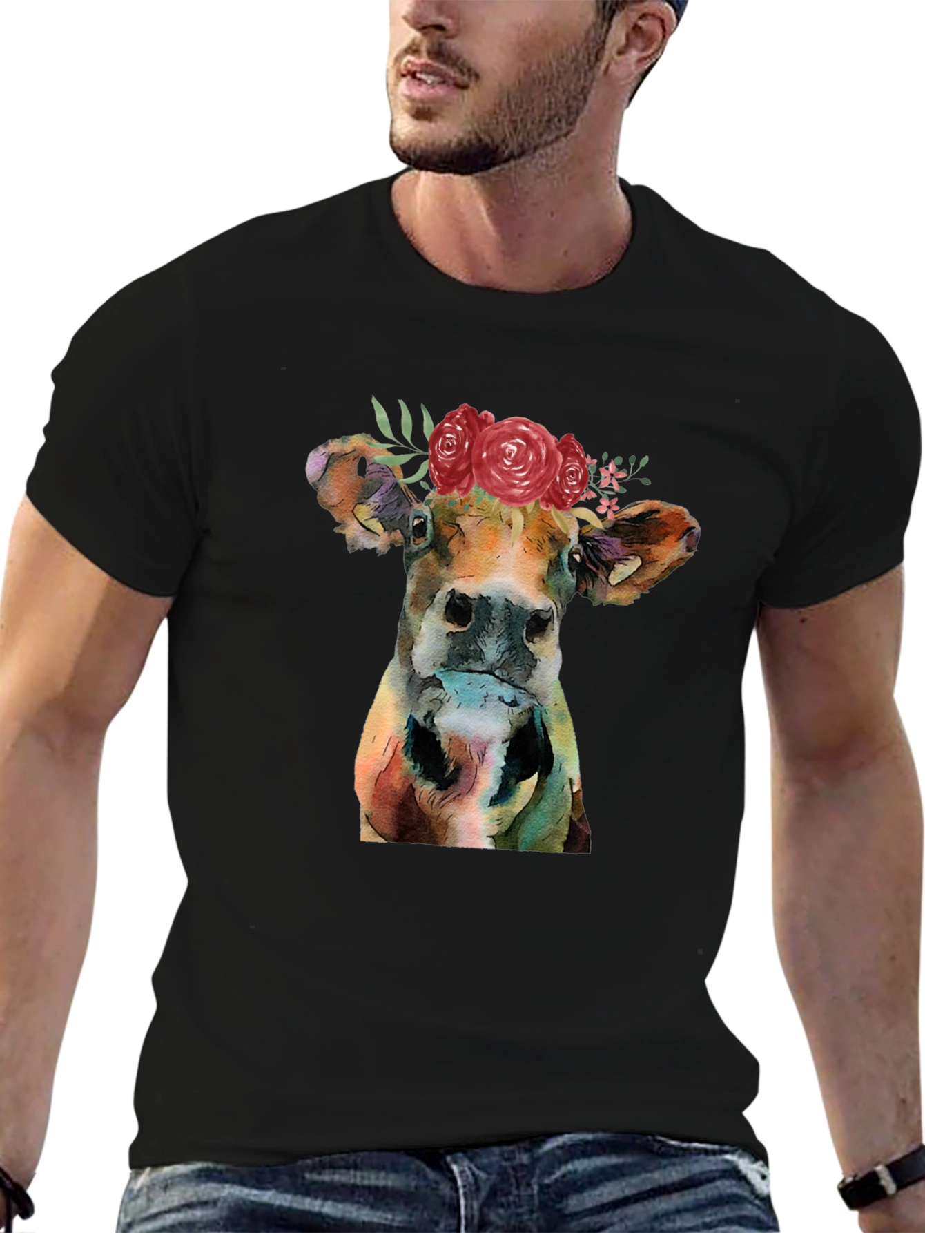 Floral Cow Graphic T-Shirt