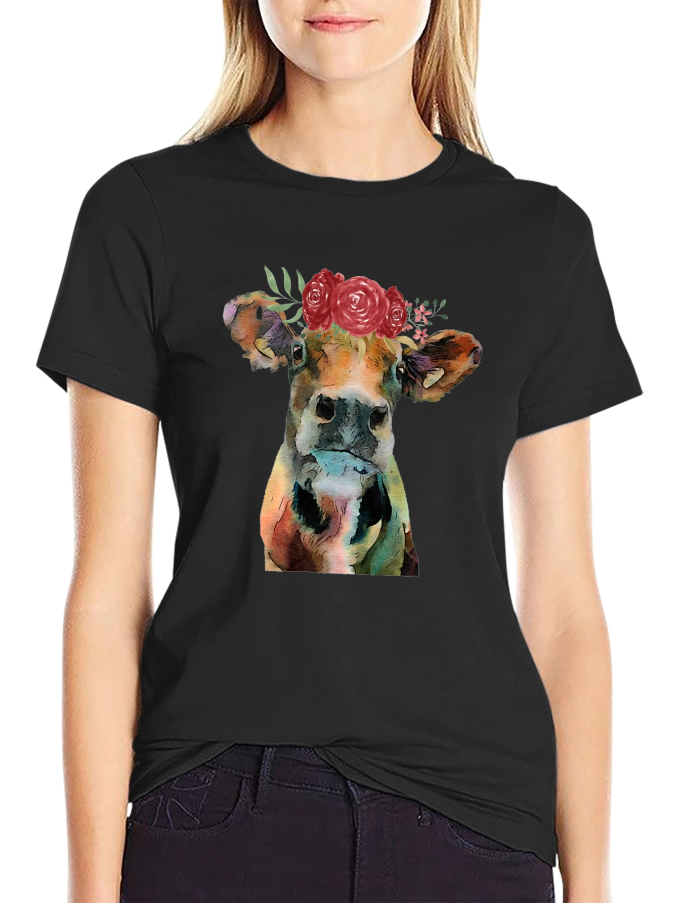 Floral Cow Graphic T-Shirt