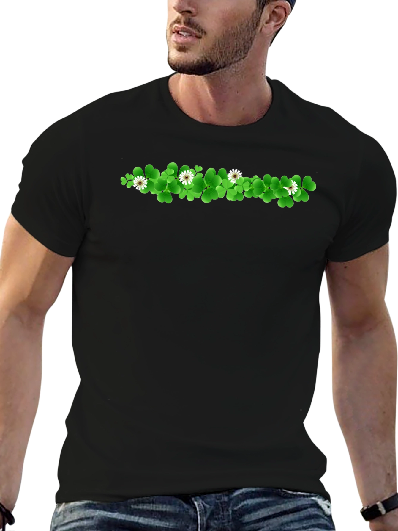 Shamrock & Daisy Graphic Print Black T-Shirt