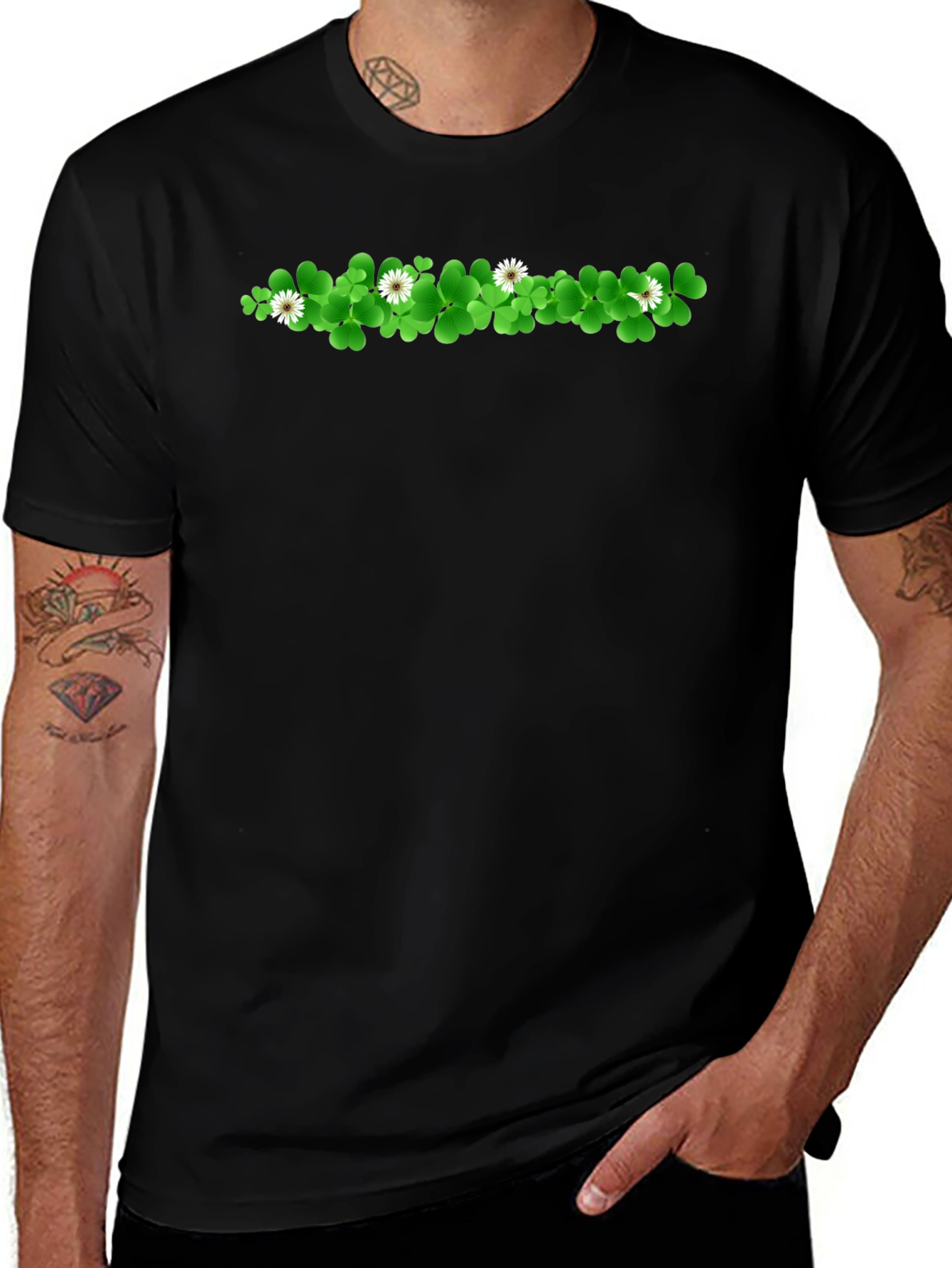 Shamrock & Daisy Graphic Print Black T-Shirt