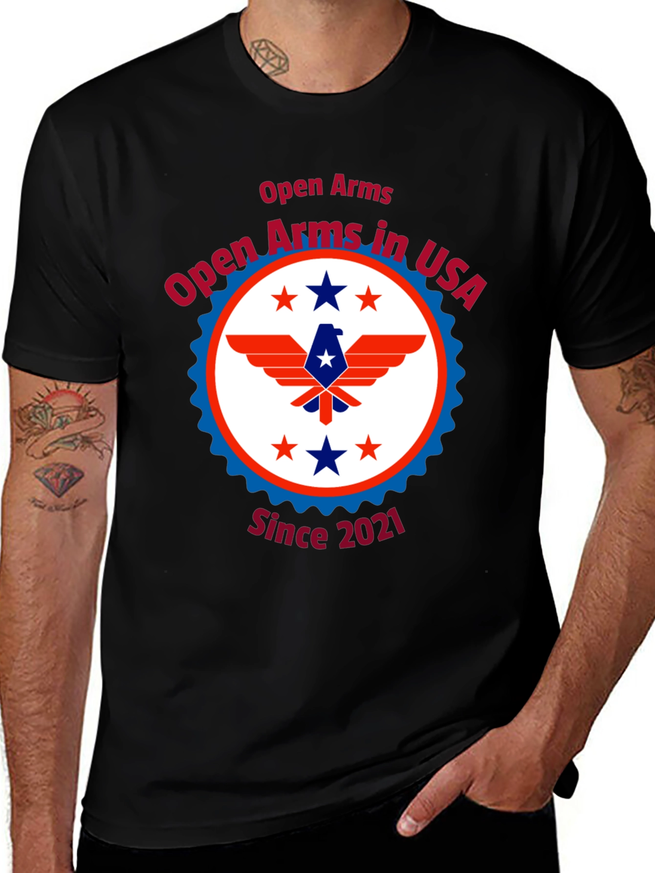 Open Arms in USA Patriotic T-Shirt